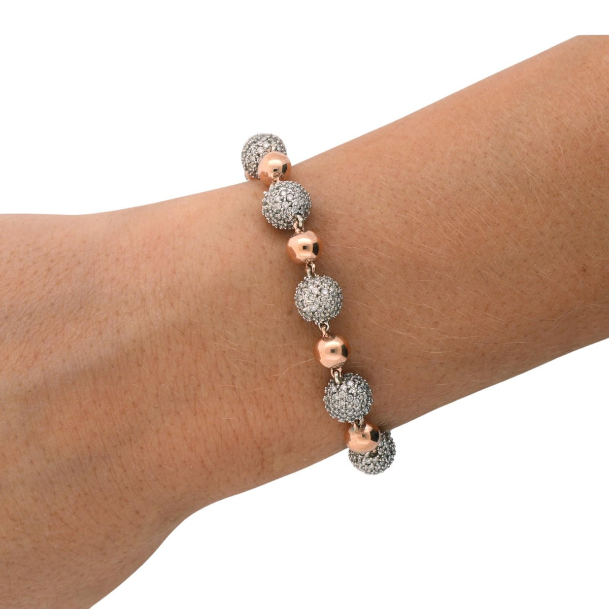Natural Diamond Pave Ball Bracelet 10K Rose White Gold 8.00 CTW 8" 31.6g
