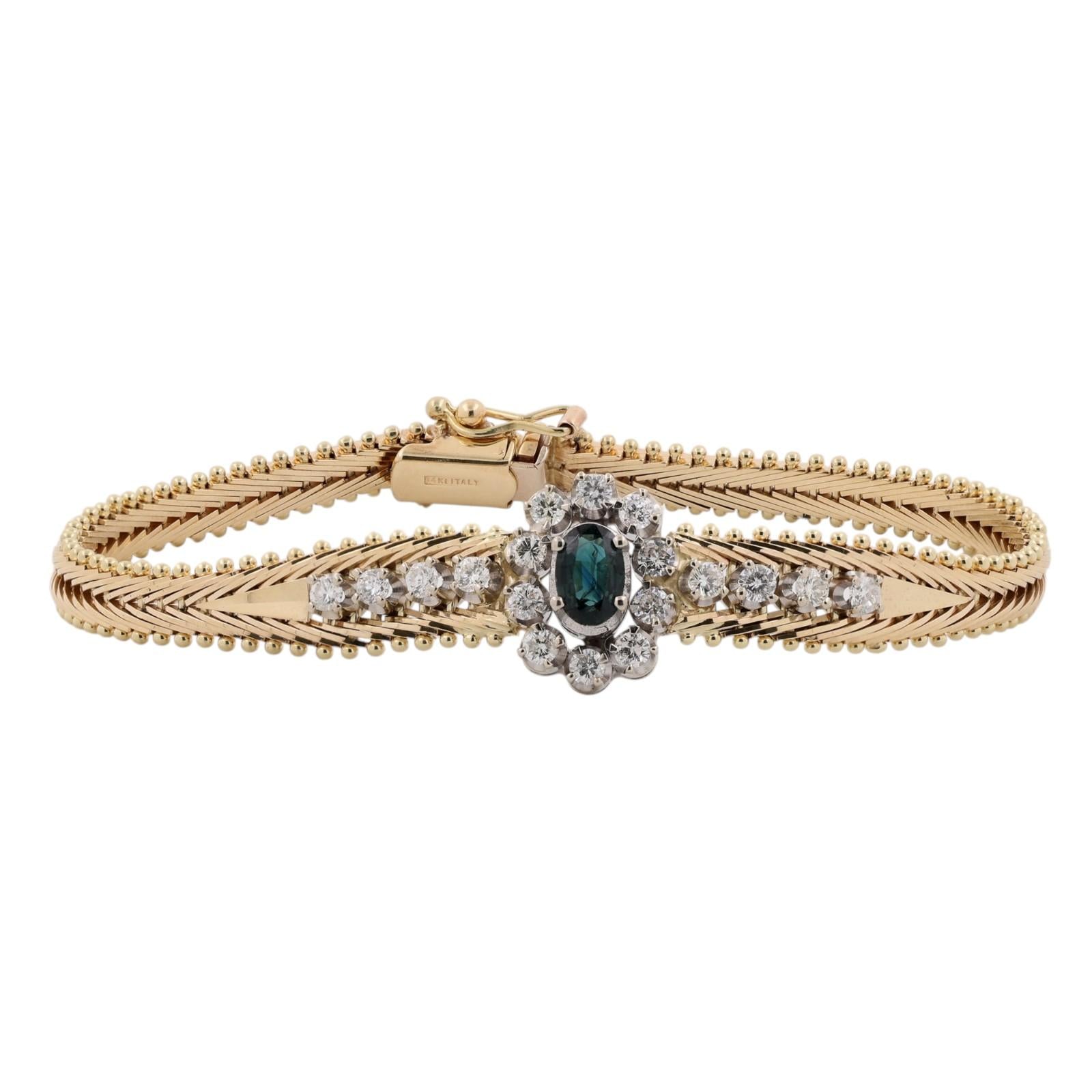 Milor Italy 14K Gold Sapphire Diamond Bracelet 1.40CTW Vintage Estate 6.25"