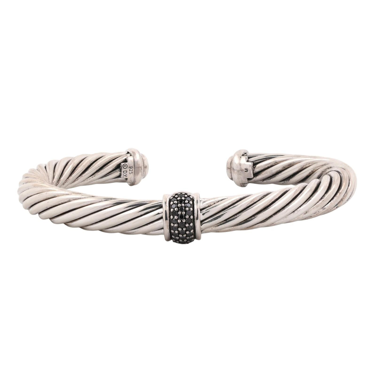 David Yurman Black Diamond Cable Classics Cuff Bracelet Sterling Silver 925 6.5"