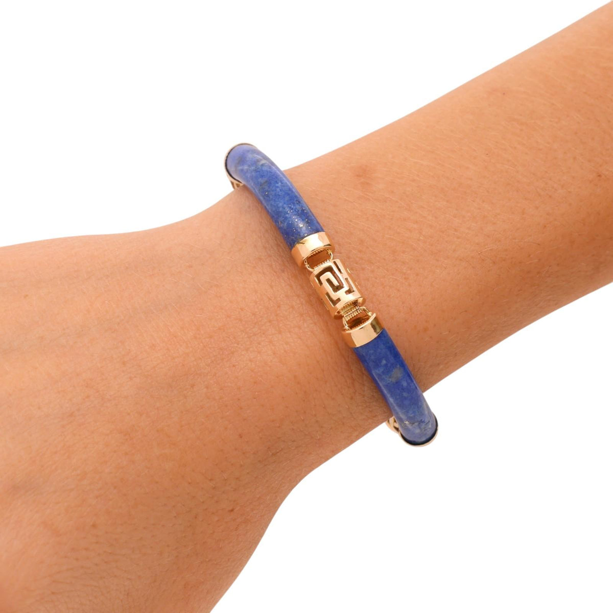 Vintage Lapis Lazuli Greek Key Bracelet 14K Yellow Gold 7" Estate