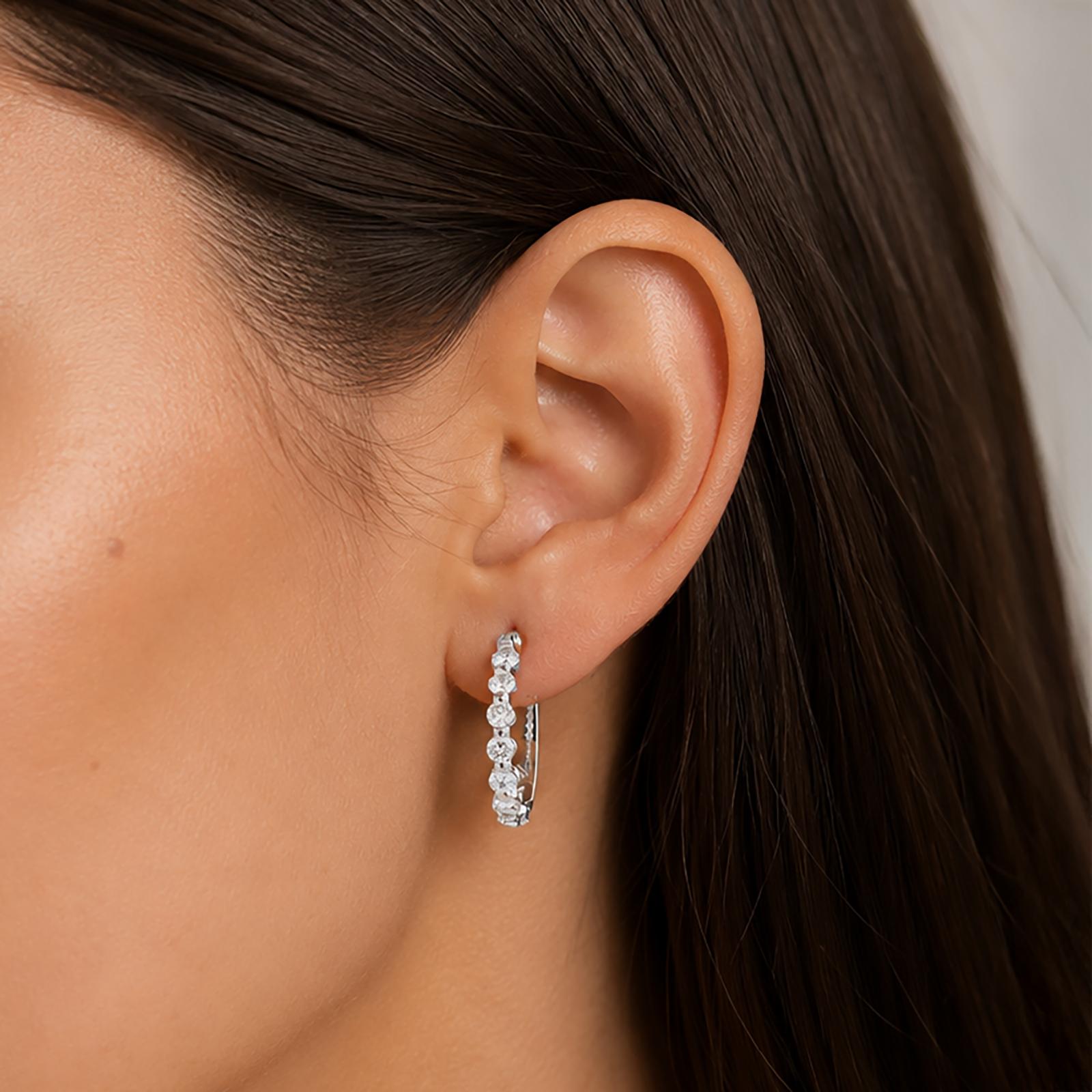 0.88 CTW Natural Diamond Hoop Earrings 14K White Gold Ladies Estate