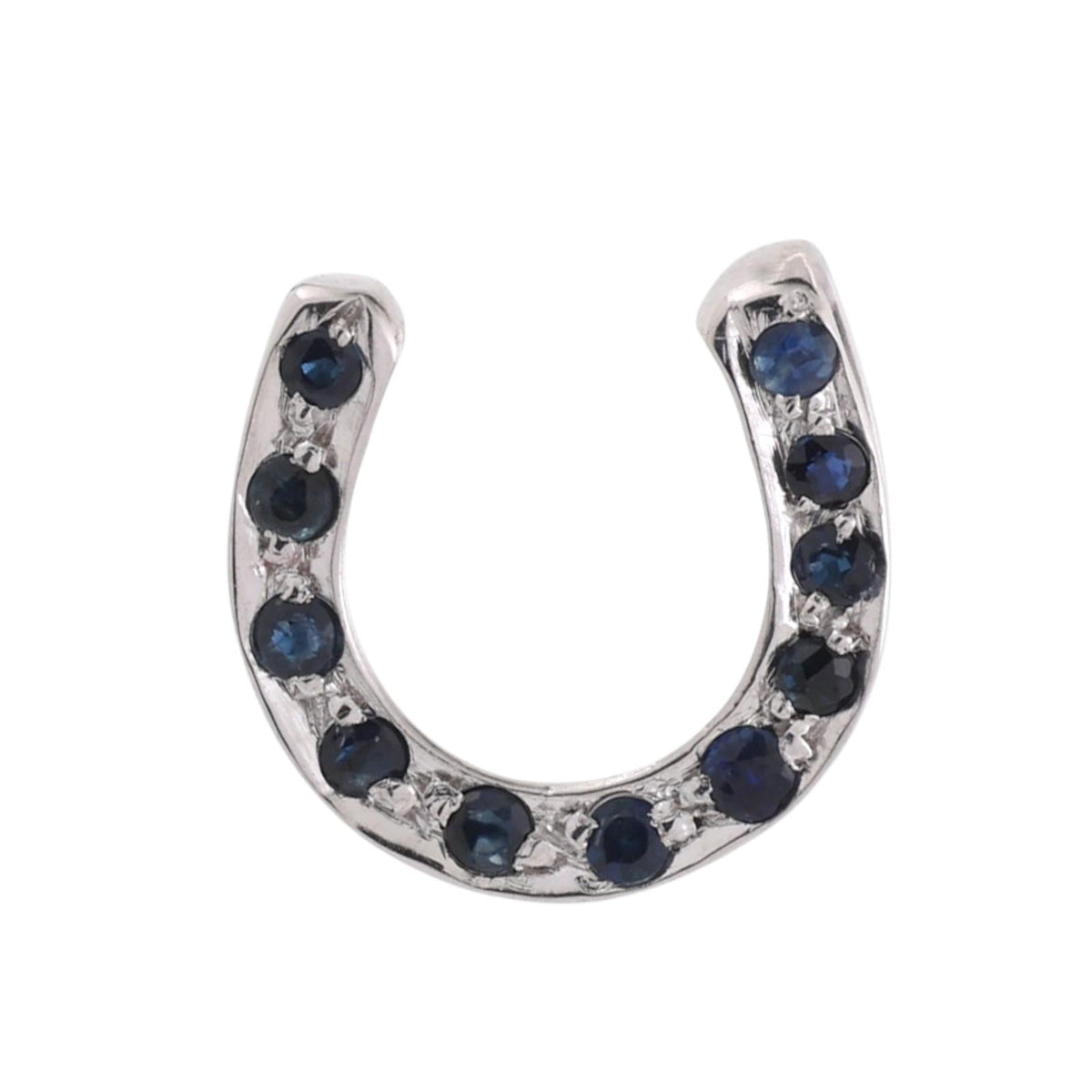 Natural Blue Sapphire Horseshoe Slider Pendant White Gold 0.33 CTW Estate