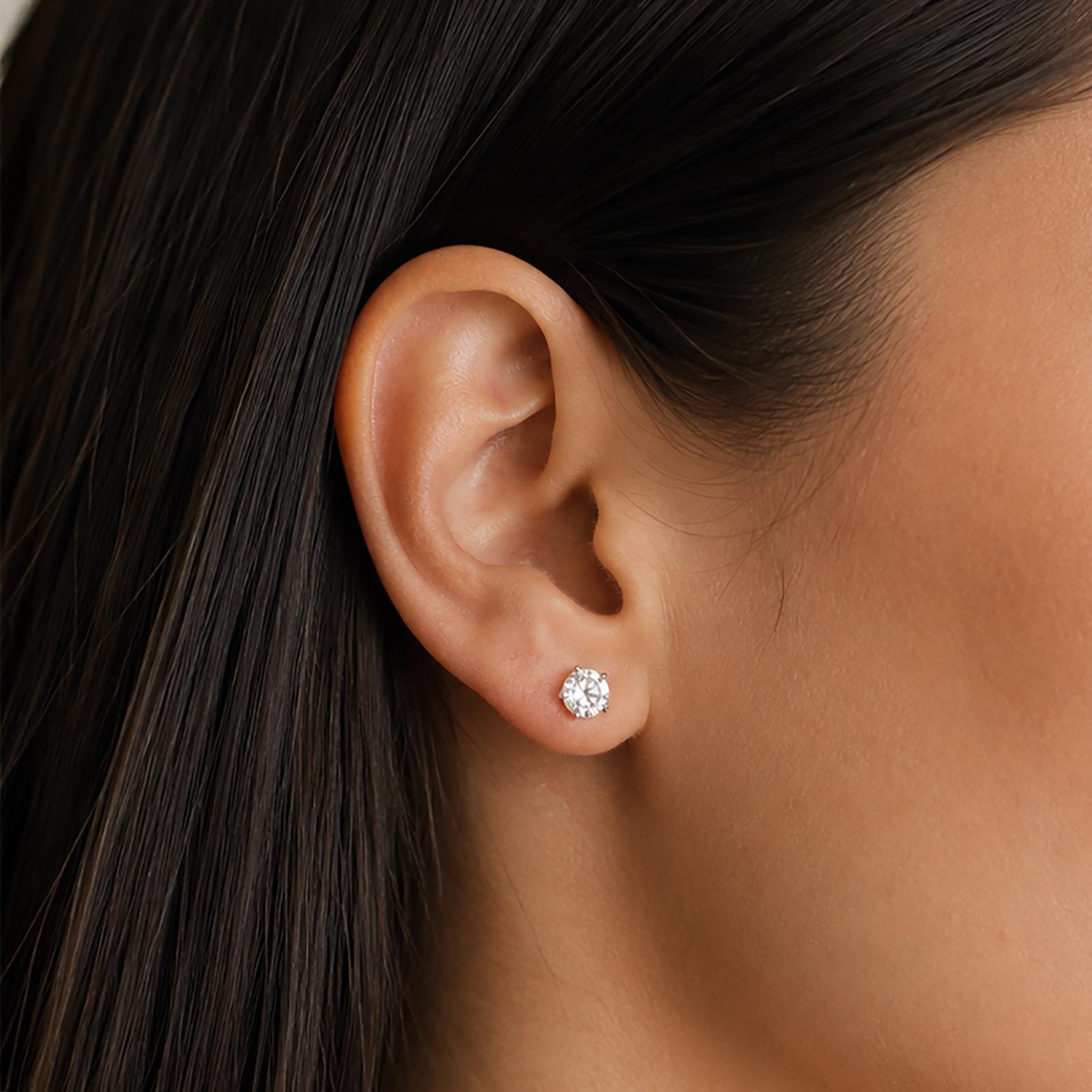 0.30CTW Round Lab Grown Diamond Stud Earrings Sterling Silver 4-Prong Basket Set