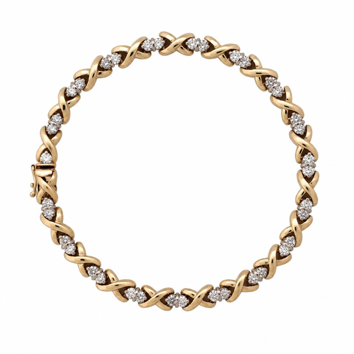 Natural Diamond X Link Bracelet 14K Two Tone Gold 1.30 CTW 7.75" 14.9g