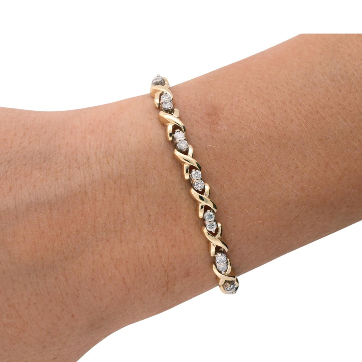 Natural Diamond X Link Bracelet 14K Two Tone Gold 1.30 CTW 7.75" 14.9g