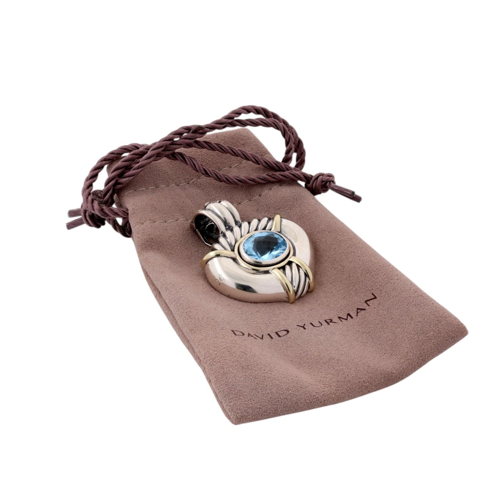 David Yurman Noblesse Blue Topaz Enhancer Sterling Silver 14K Gold 4.60 CT 1.65"