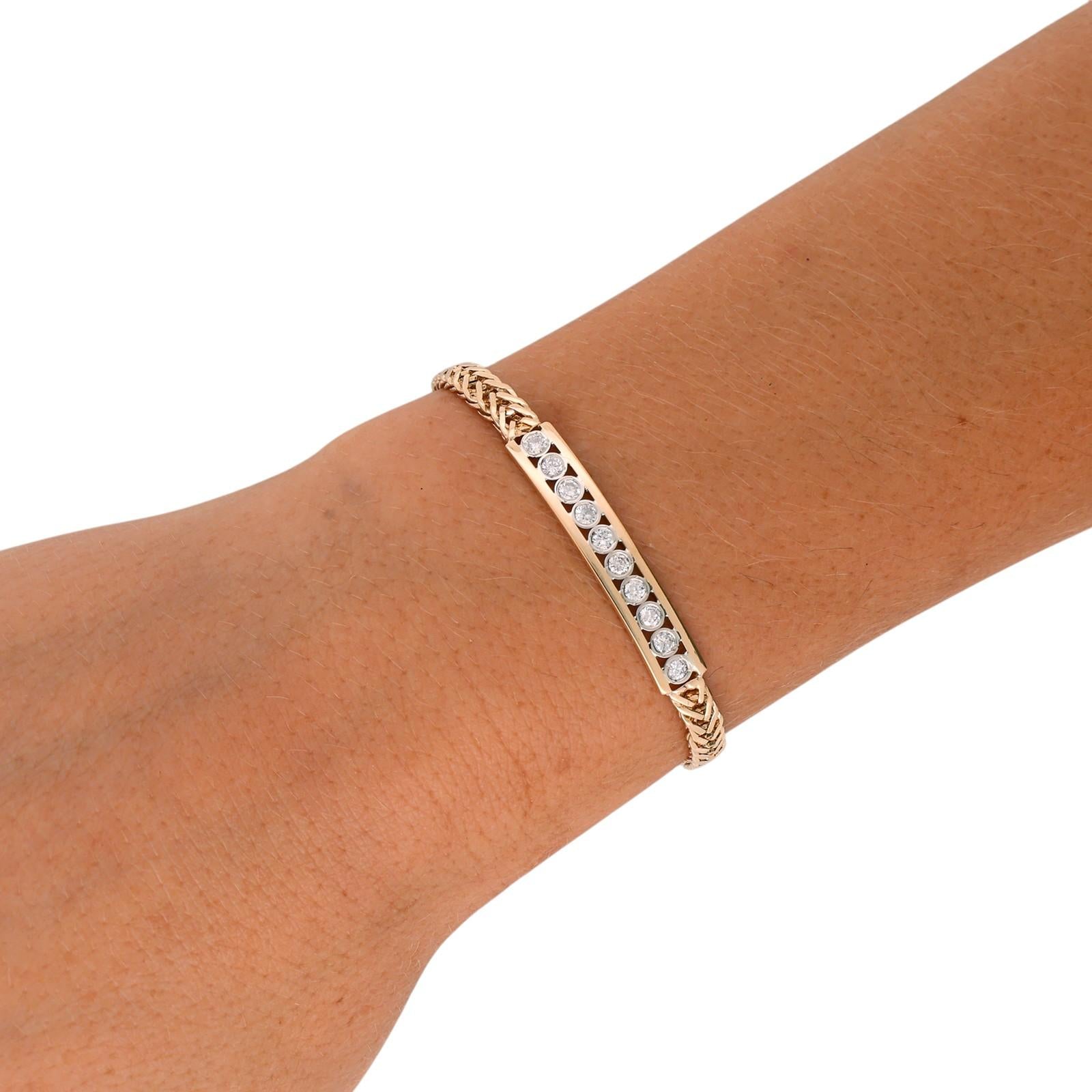 Two Tone Gold 0.75 CTW Diamond Bar Spiga Link Bracelet 7.25"