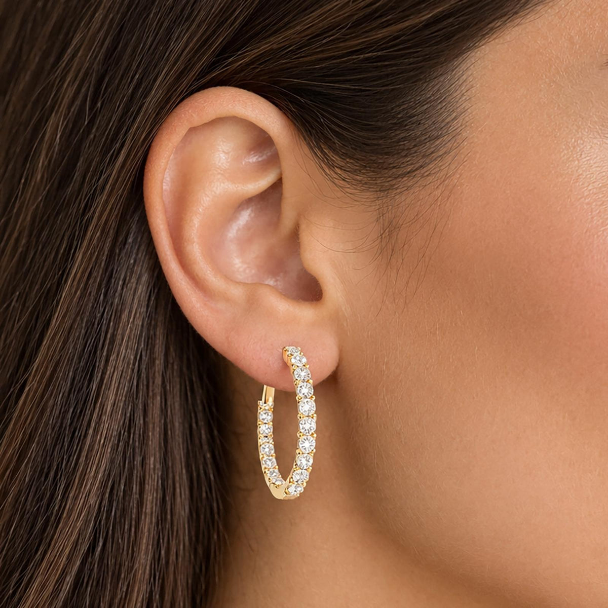 Natural Diamond Inside Out Hoop Earrings 14K Yellow Gold 2.50 CTW 1.18"