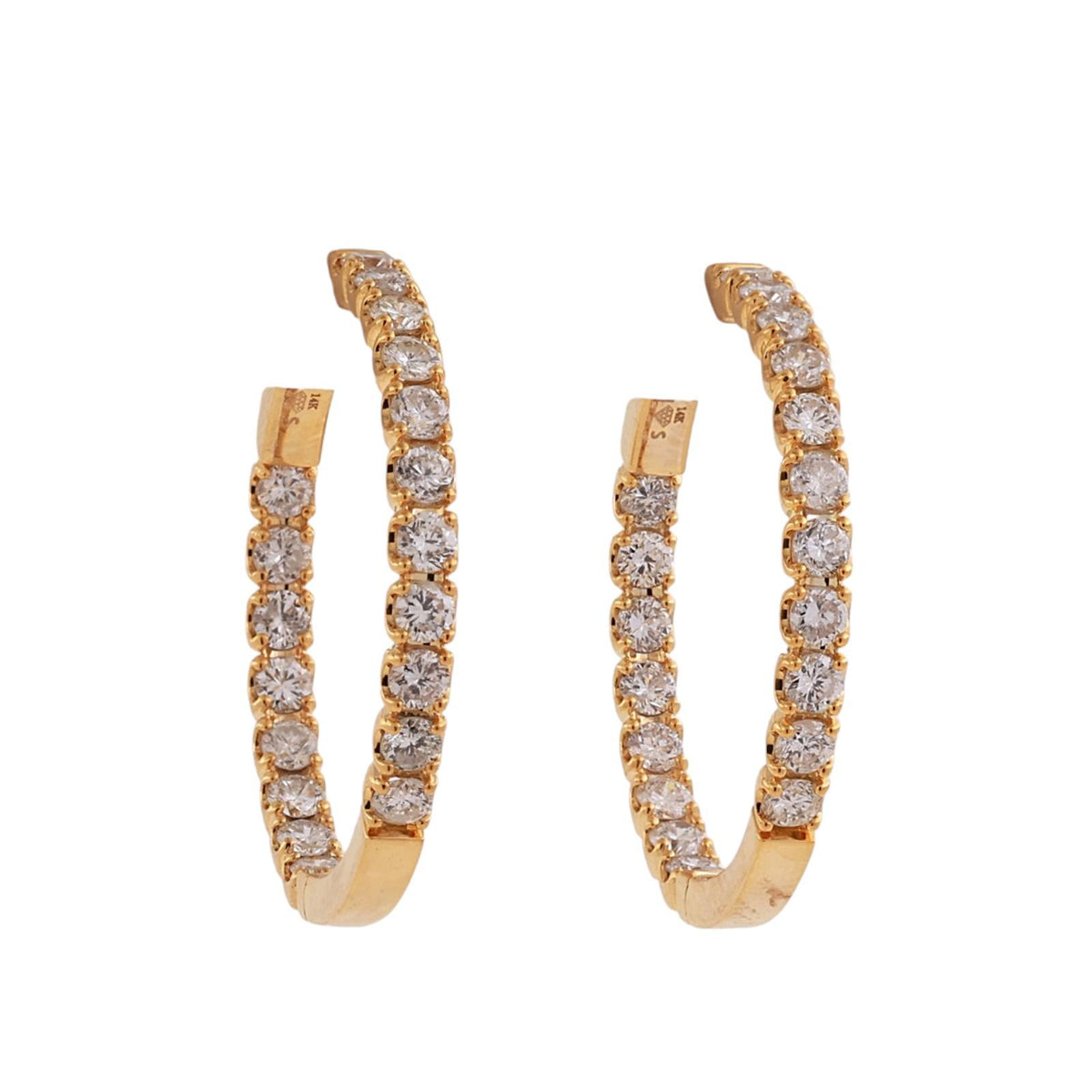 Natural Diamond Inside Out Hoop Earrings 14K Yellow Gold 2.50 CTW 1.18"
