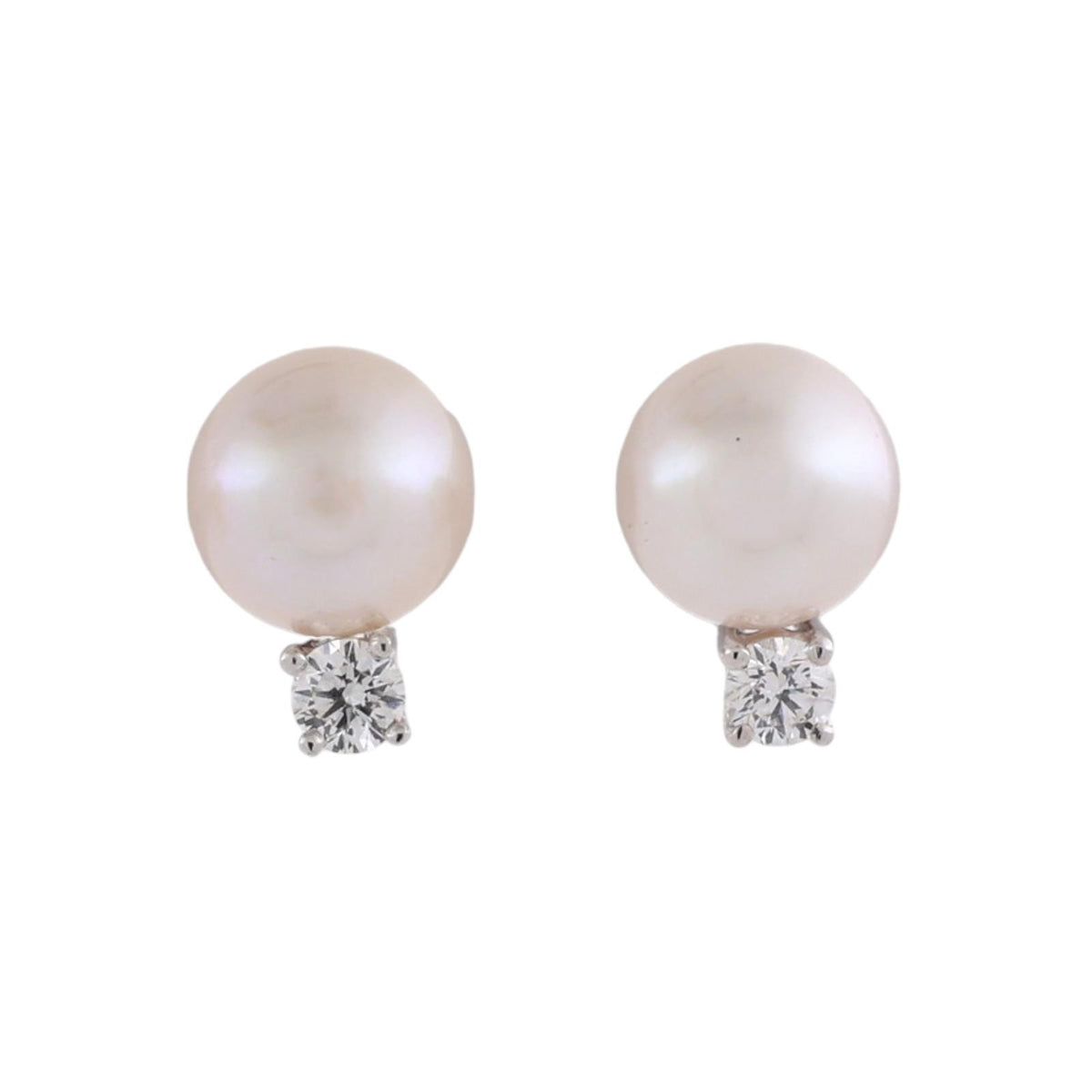 Tiffany & Co. Signature Akoya Pearl Diamond Earrings 18K White Gold 0.20 CTW