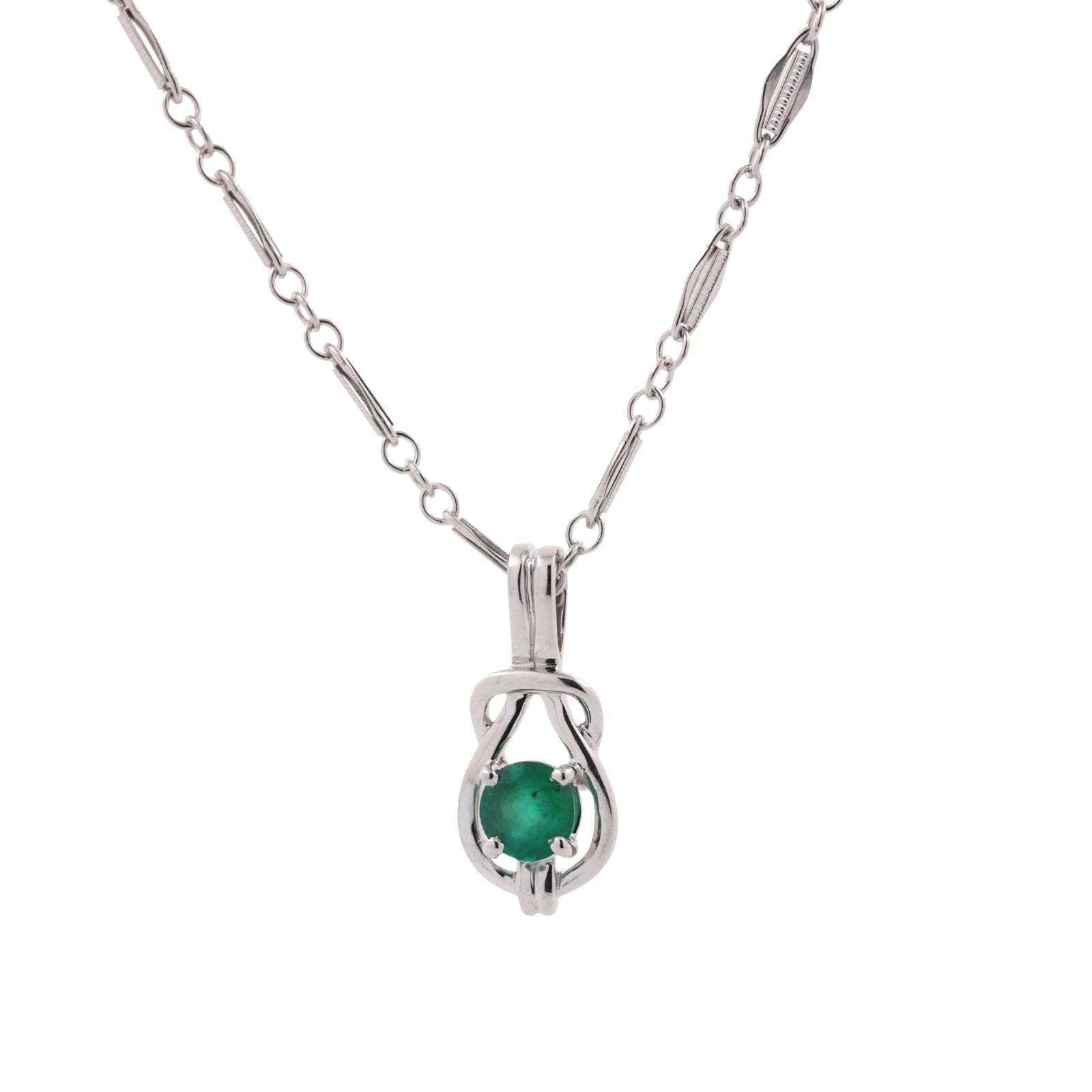 Natural Emerald Pendant Necklace 14K White Gold 0.45 CT 18" Estate