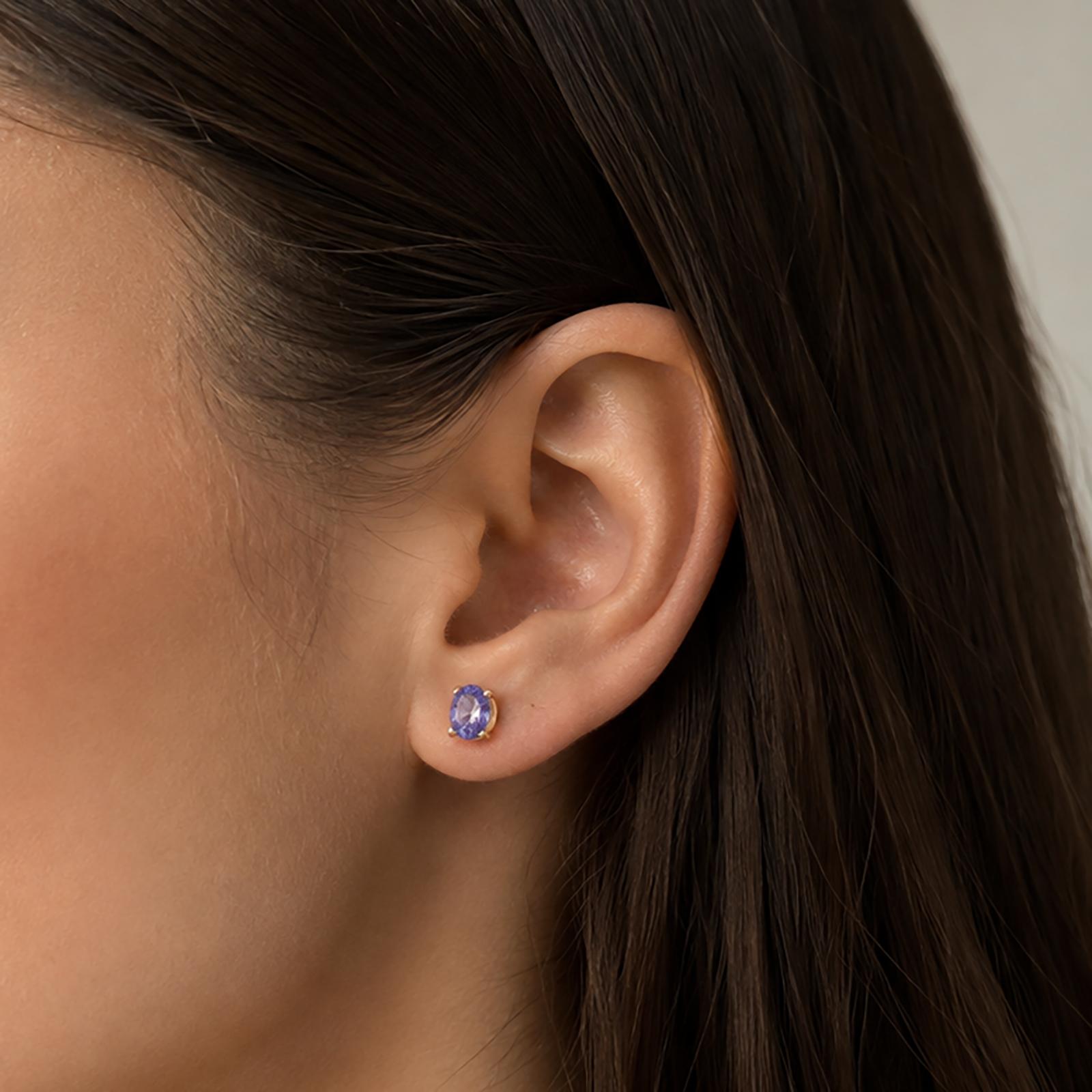 Natural Tanzanite Oval Stud Earrings 10K Yellow Gold 0.30 CTW
