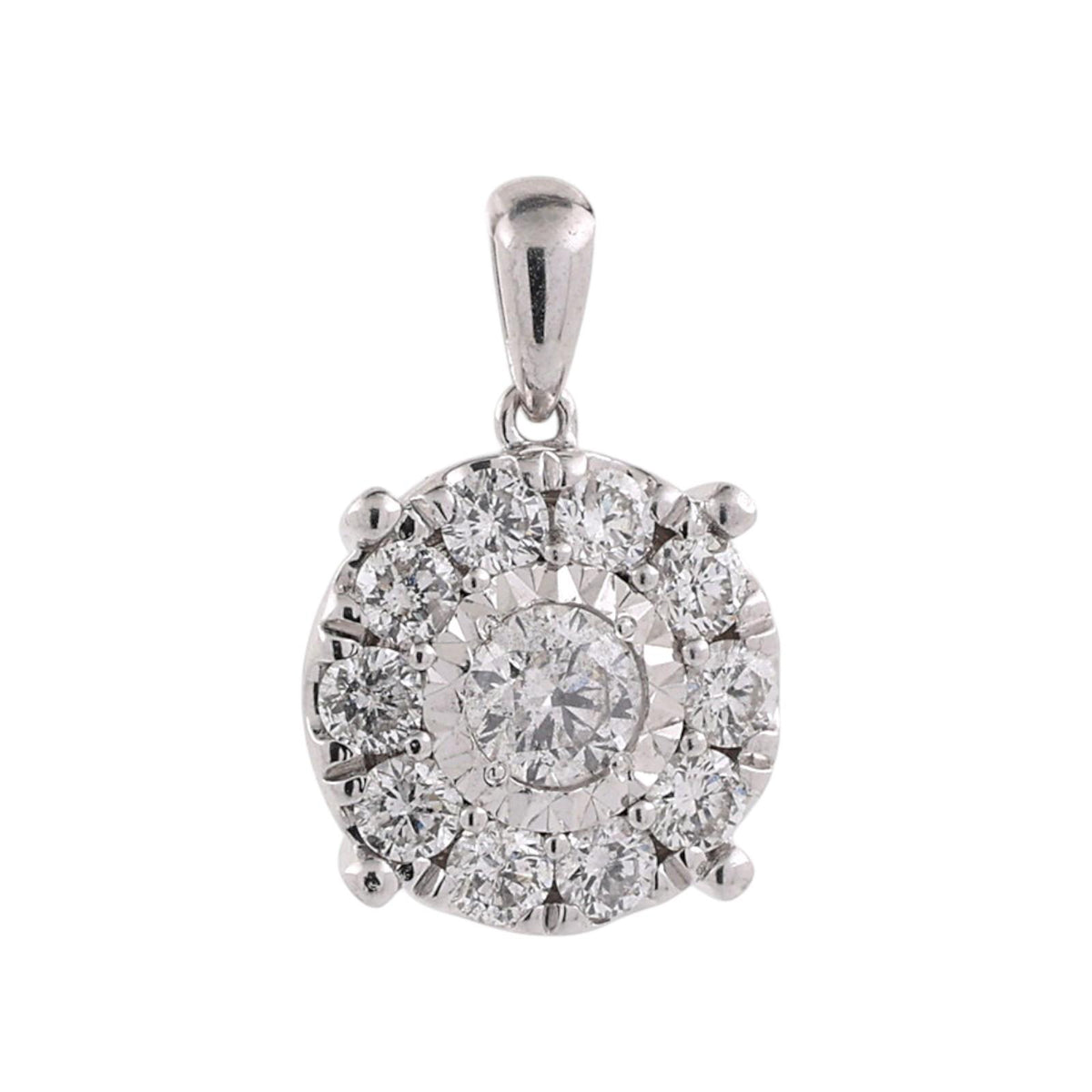 Natural Diamond Halo Cluster Pendant White Gold 0.90 CTW 11.5mm