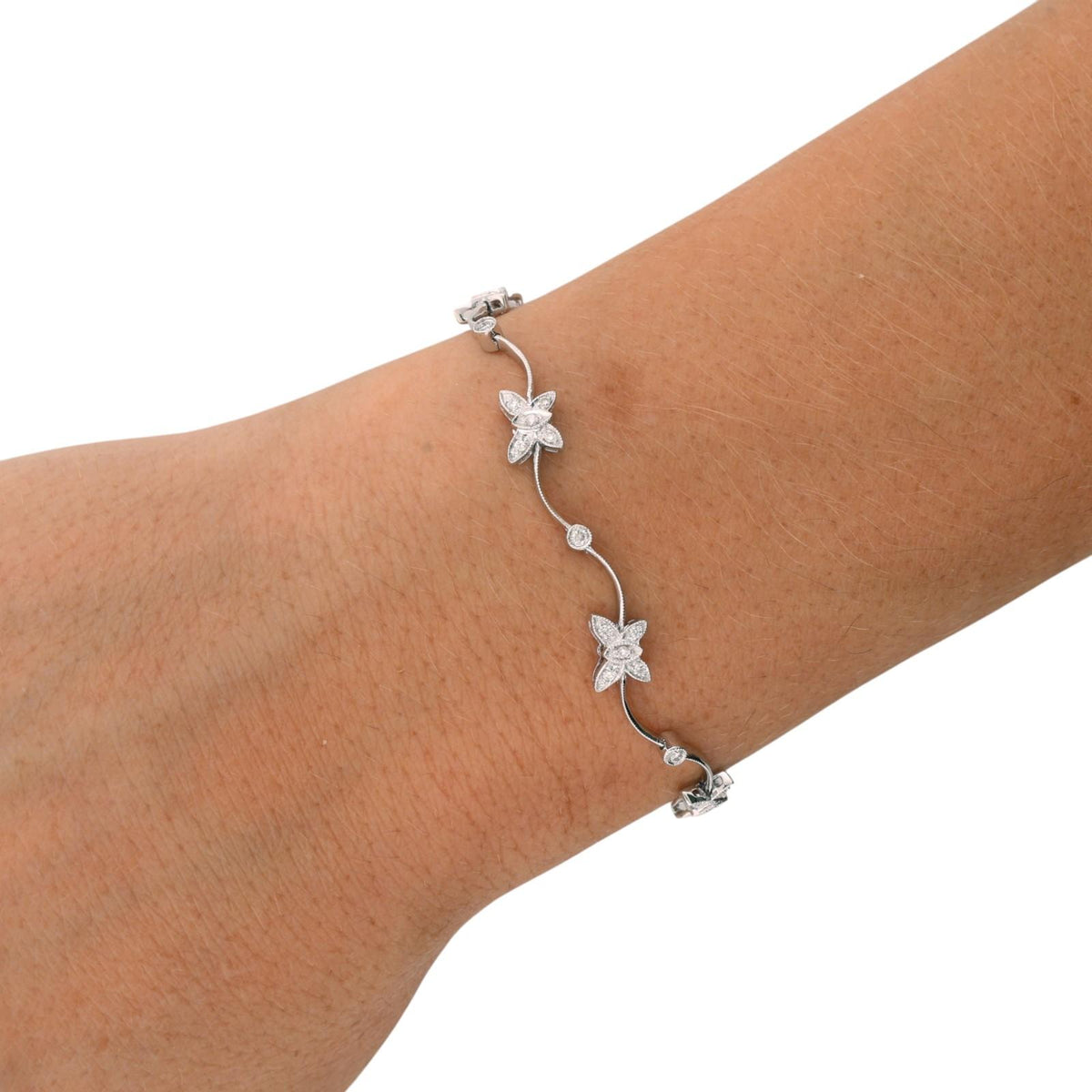 Natural Diamond Butterfly Station Bracelet 14K White Gold 0.40 CTW 6.75"