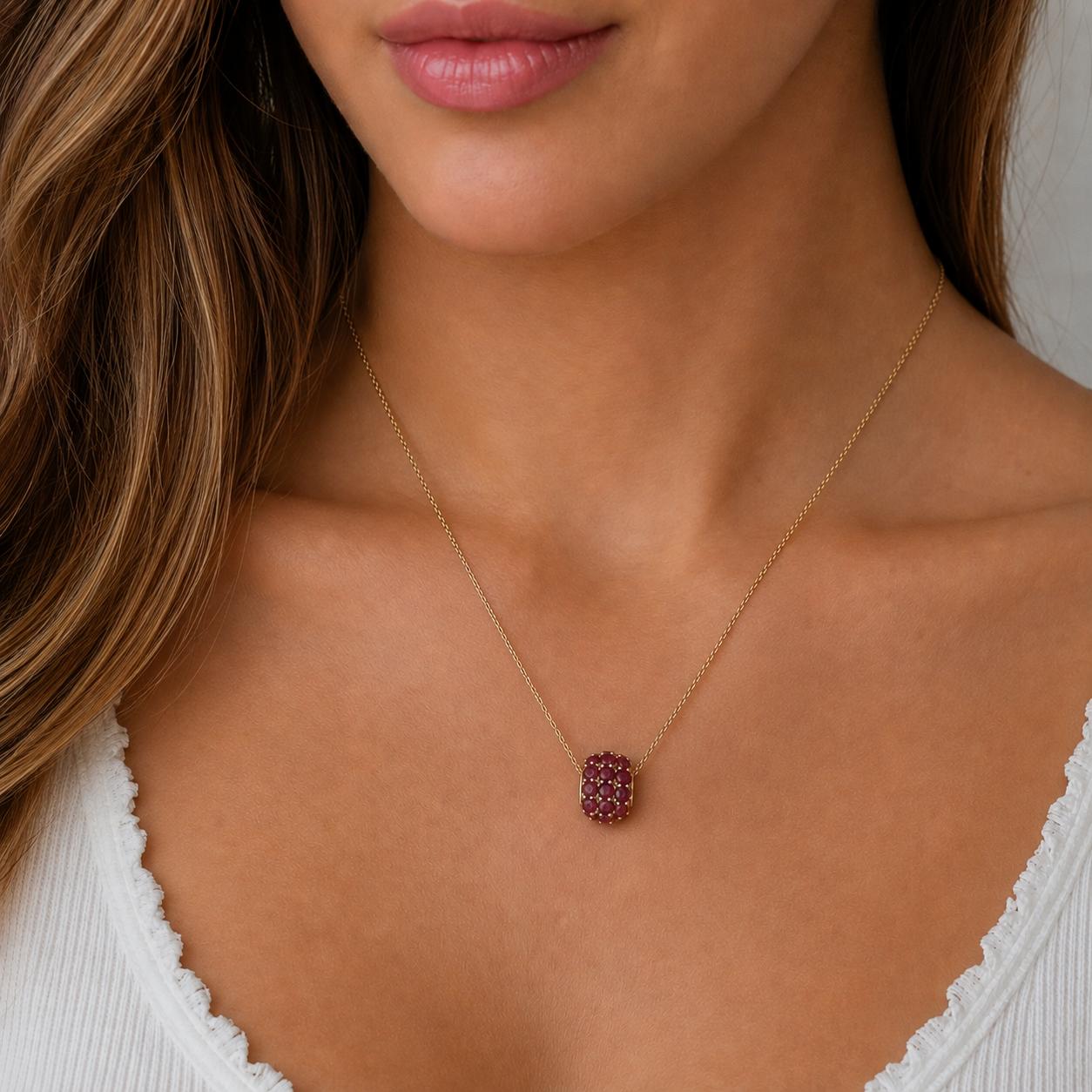 Natural Pink Tourmaline Cluster Slider Pendant Yellow Gold 1.10 CTW Estate