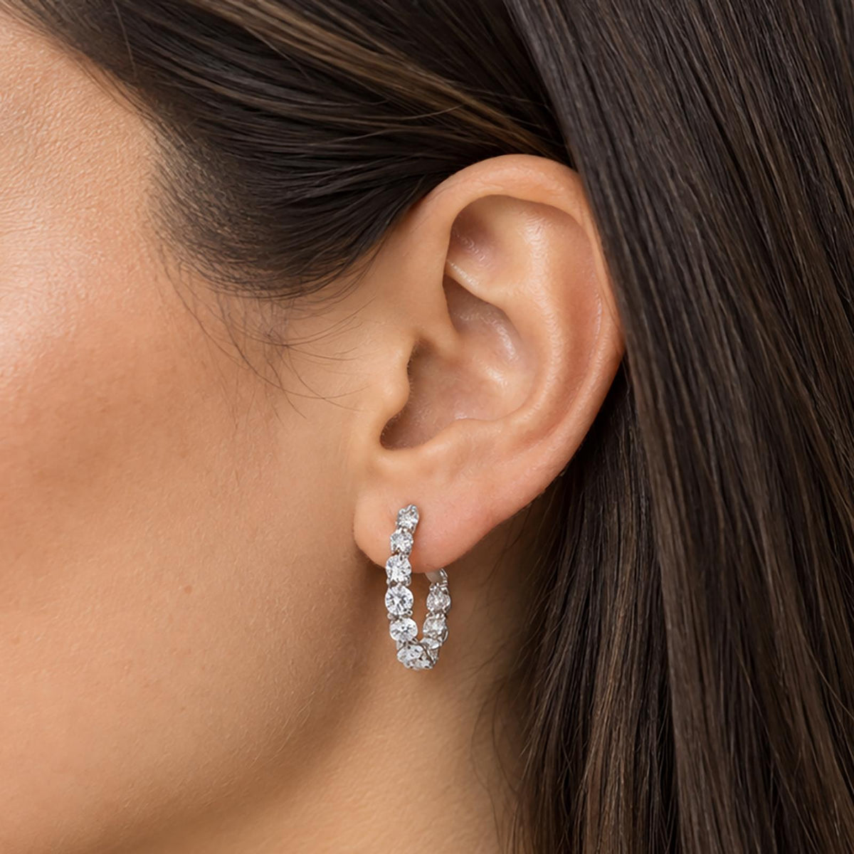 Natural Diamond Inside-Out J Hoop Earrings Platinum 1.05 CTW G-H VS-SI 0.55"