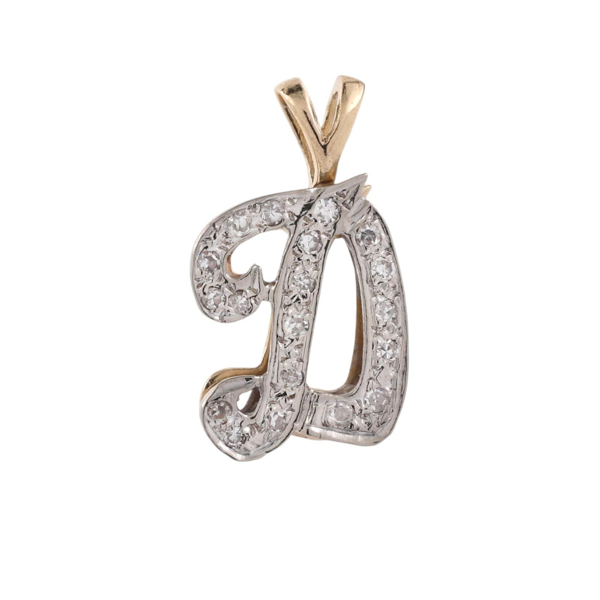 Natural Diamond Initial D Pendant 14K Two-Tone Gold 0.20 CTW Letter Monogram