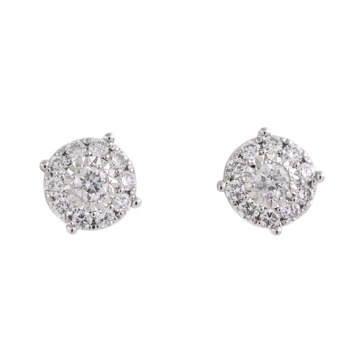 Natural Diamond Cluster Halo Stud Earrings 14K White Gold 1.00 CTW 9.2mm
