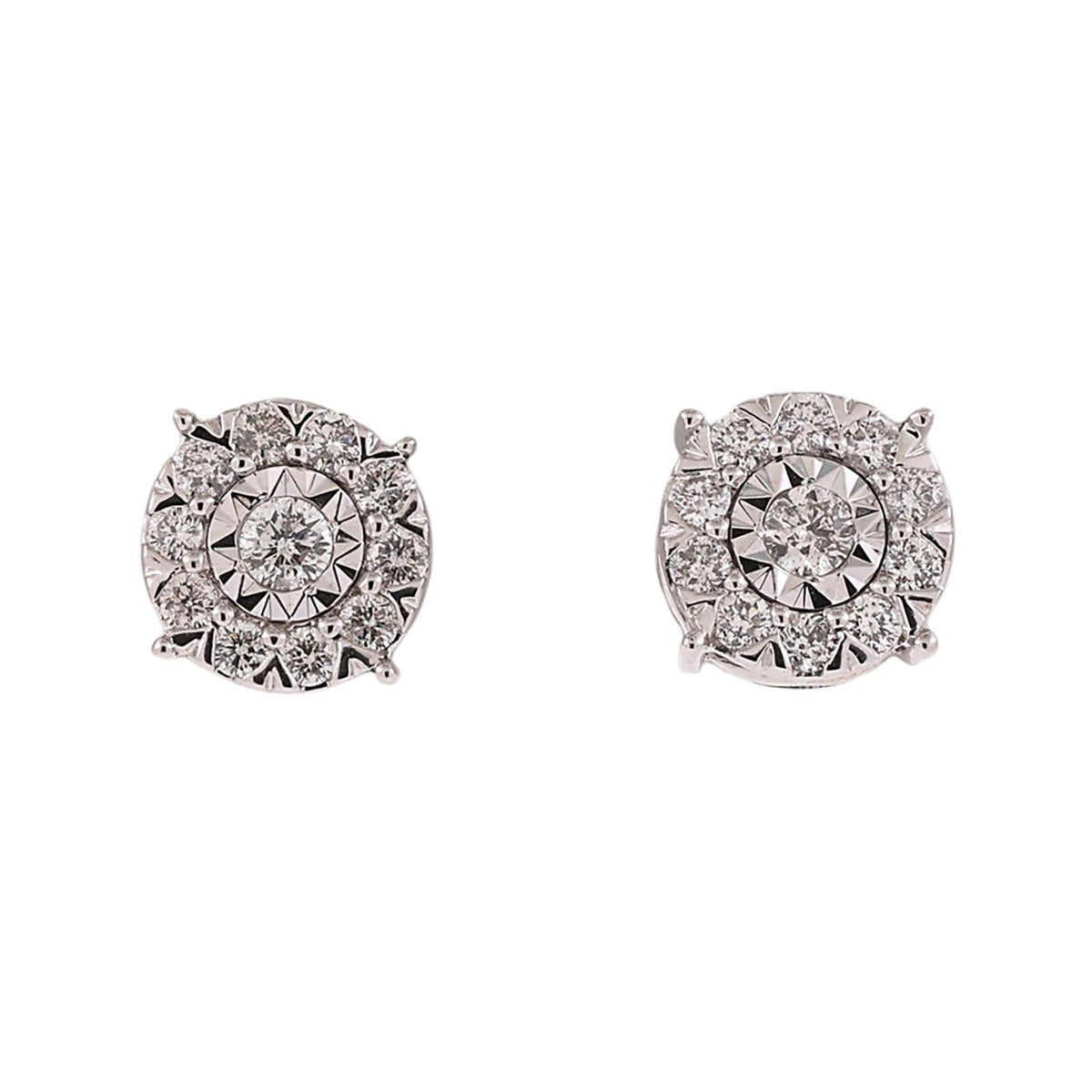 Natural Diamond Cluster Halo Stud Earrings 14K White Gold 1.30 CTW 10.3mm
