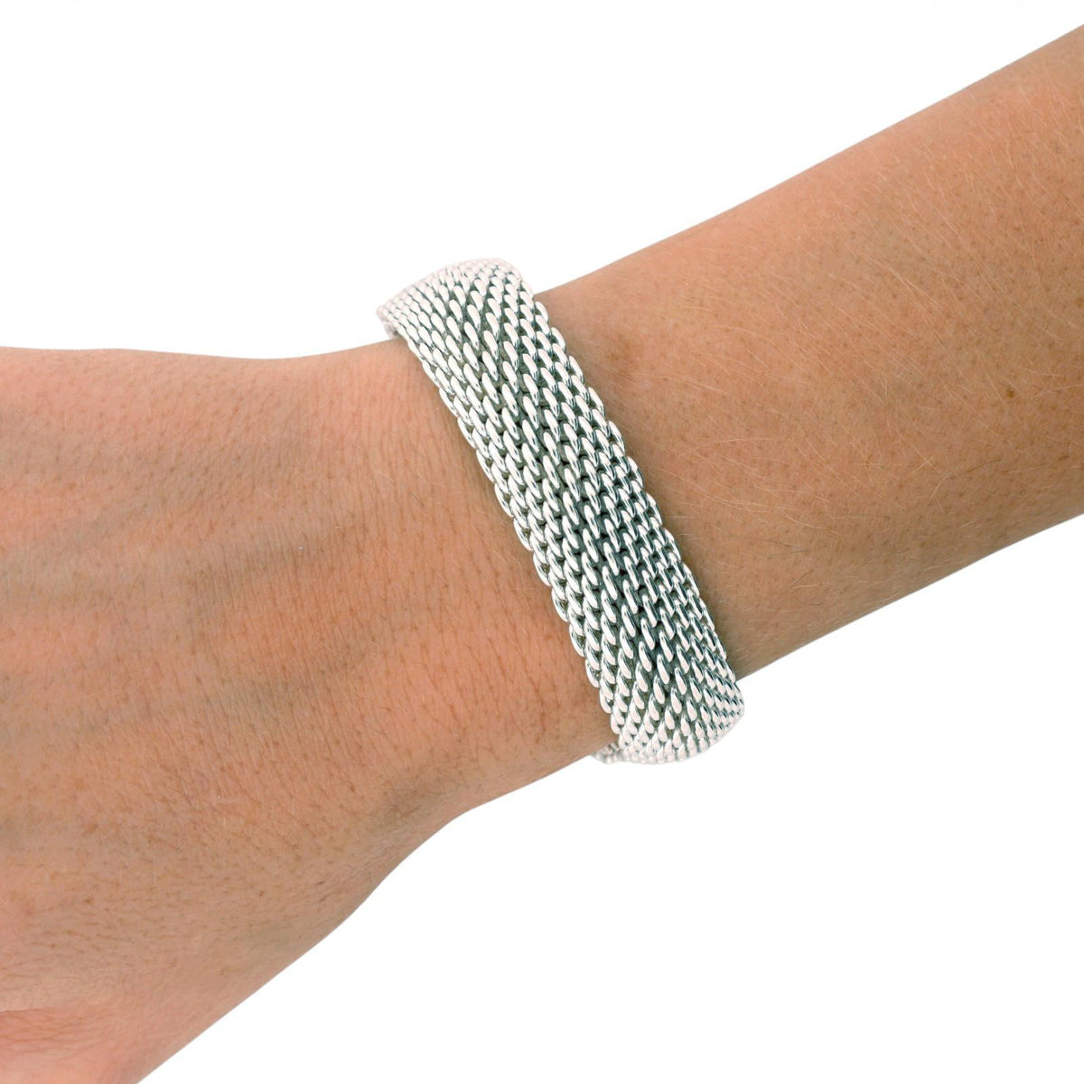 Tiffany & Co. Somerset Mesh Bangle Bracelet Sterling Silver 925 15.55mm 8"