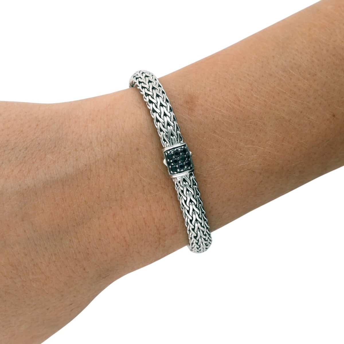 John Hardy Icon Classic Chain Black Sapphire Bracelet Sterling Silver 6.5mm 6.75