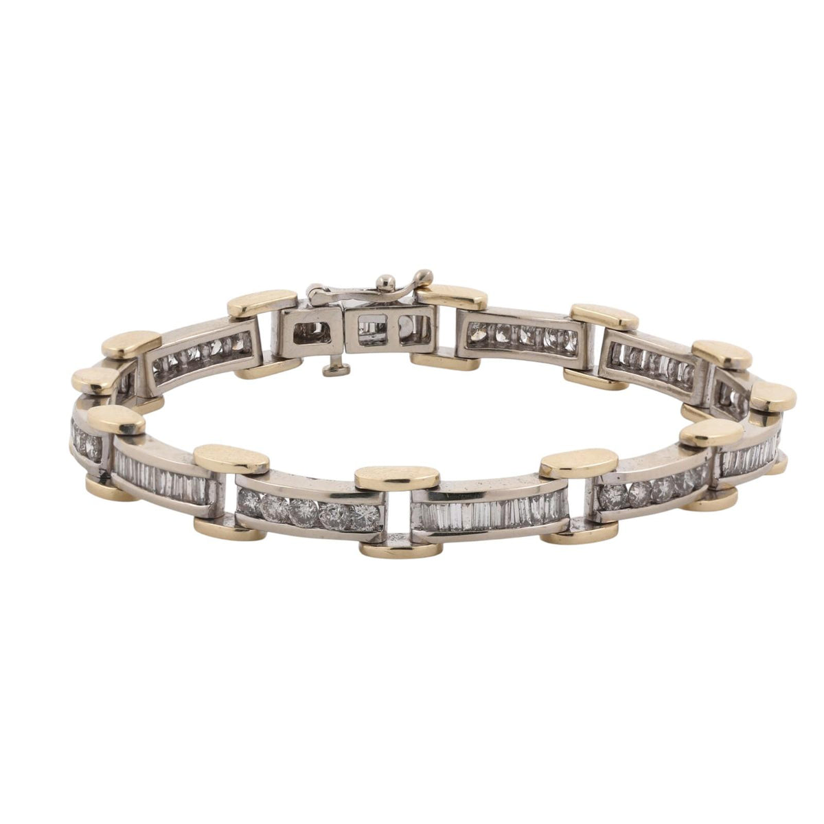 Natural Diamond Link Bracelet 14K Two-Tone Gold 4.00 CTW Round Baguette 7"
