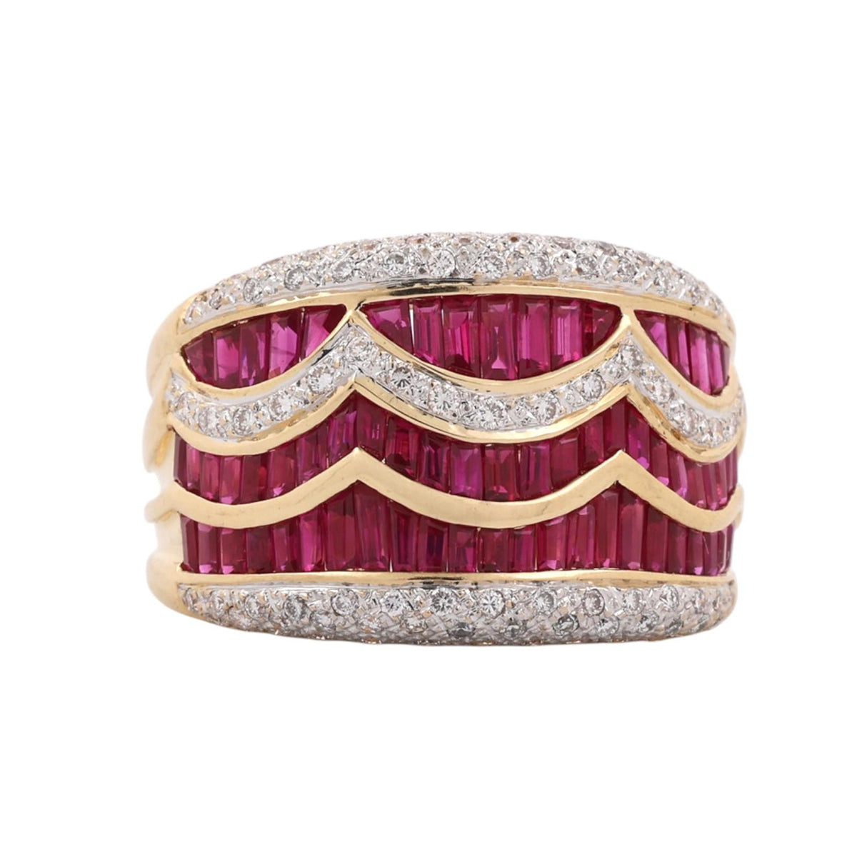 Natural Ruby Diamond Wide Band Ring 18K Yellow Gold 2.75 CTW Size 8.5