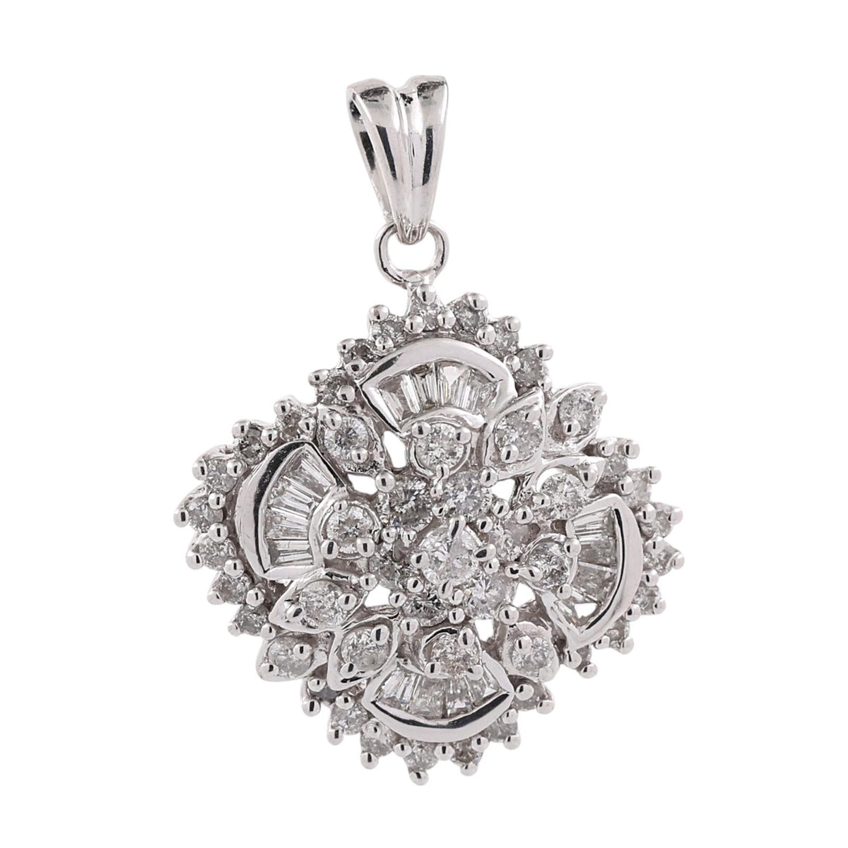 Effy Diamond Floral Cluster Pendant 14K White Gold 1.50 CTW Round Baguette