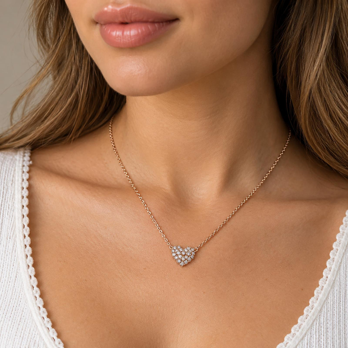 14K Yellow Gold Natural Diamond Pave Heart Pendant Necklace 0.60 CTW Italy