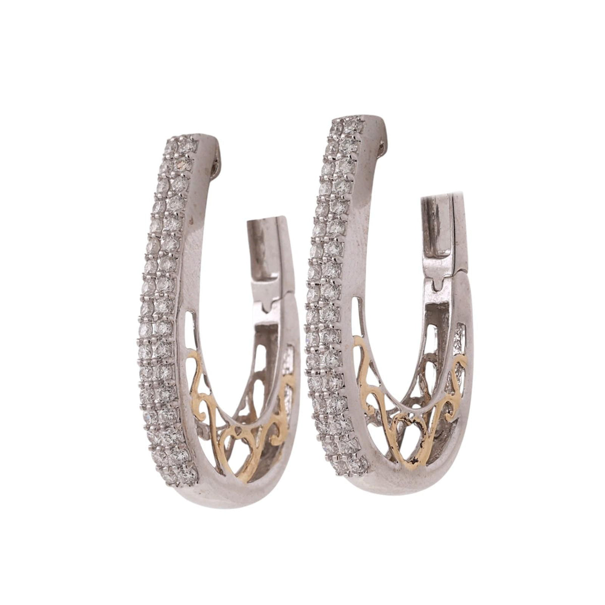 14K Two-Tone Gold Diamond Heart Accent Hoop Earrings 1.30 CTW 8.6g