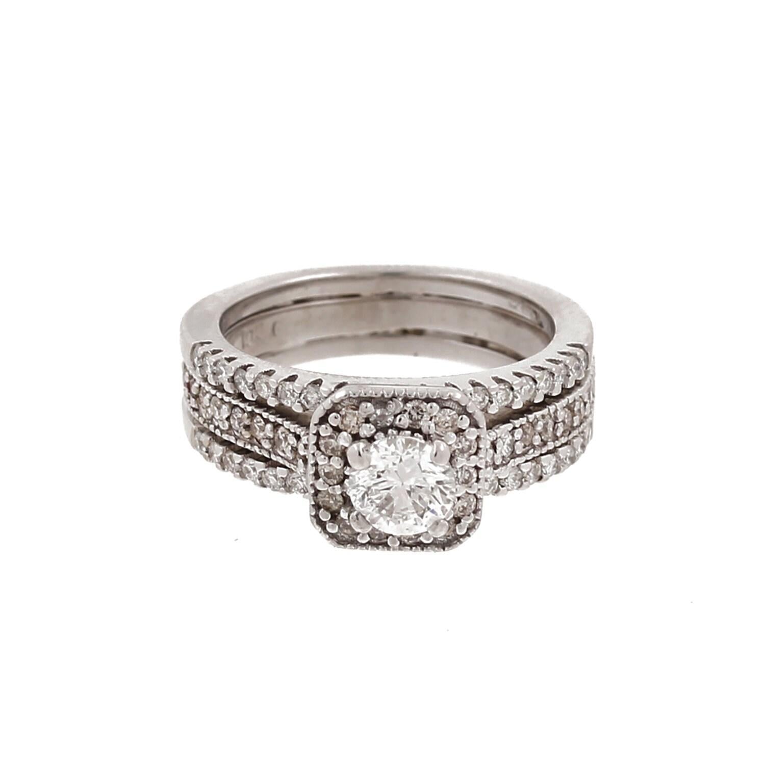 1.45 TW Round Diamond Halo Engagement Ring 14K & 10K White Gold Size 5.25