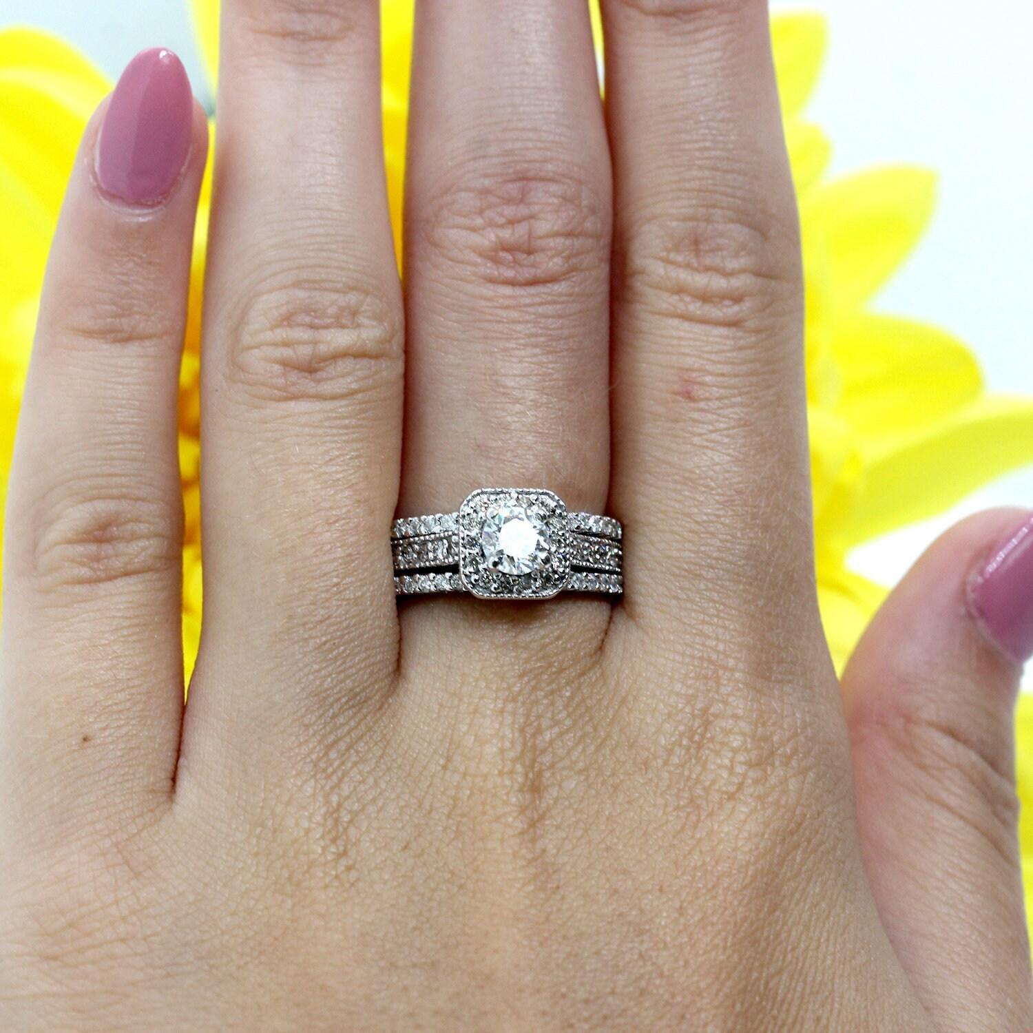 1.45 TW Round Diamond Halo Engagement Ring 14K & 10K White Gold Size 5.25