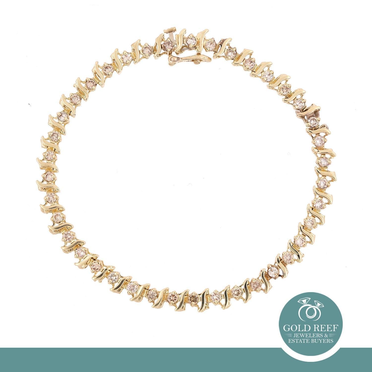 2.00 TW Diamond S Link Tennis Bracelet 10K Yellow Gold 7.25" Ladies Estate