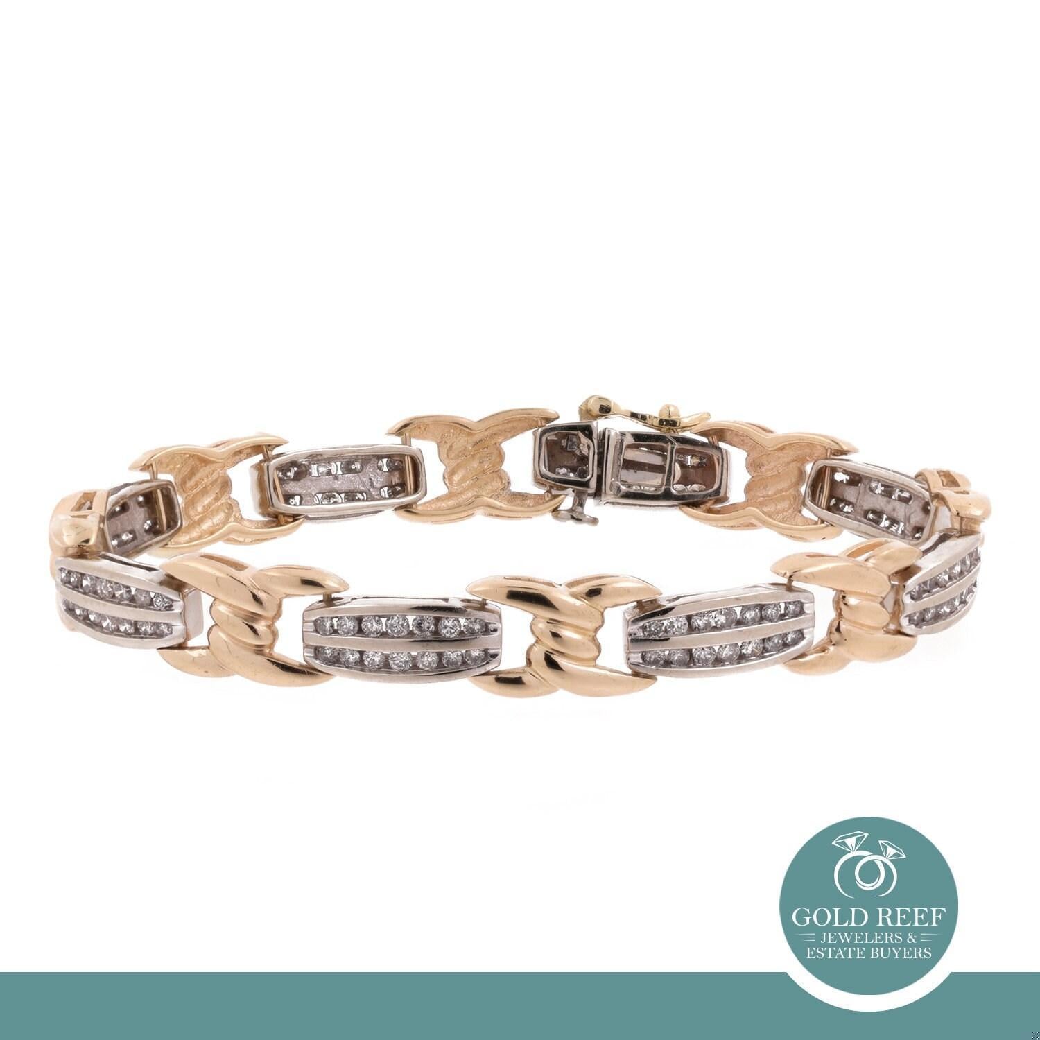 2.00 TW Diamond Station Bracelet 14K Two-Tone Gold 6.75"