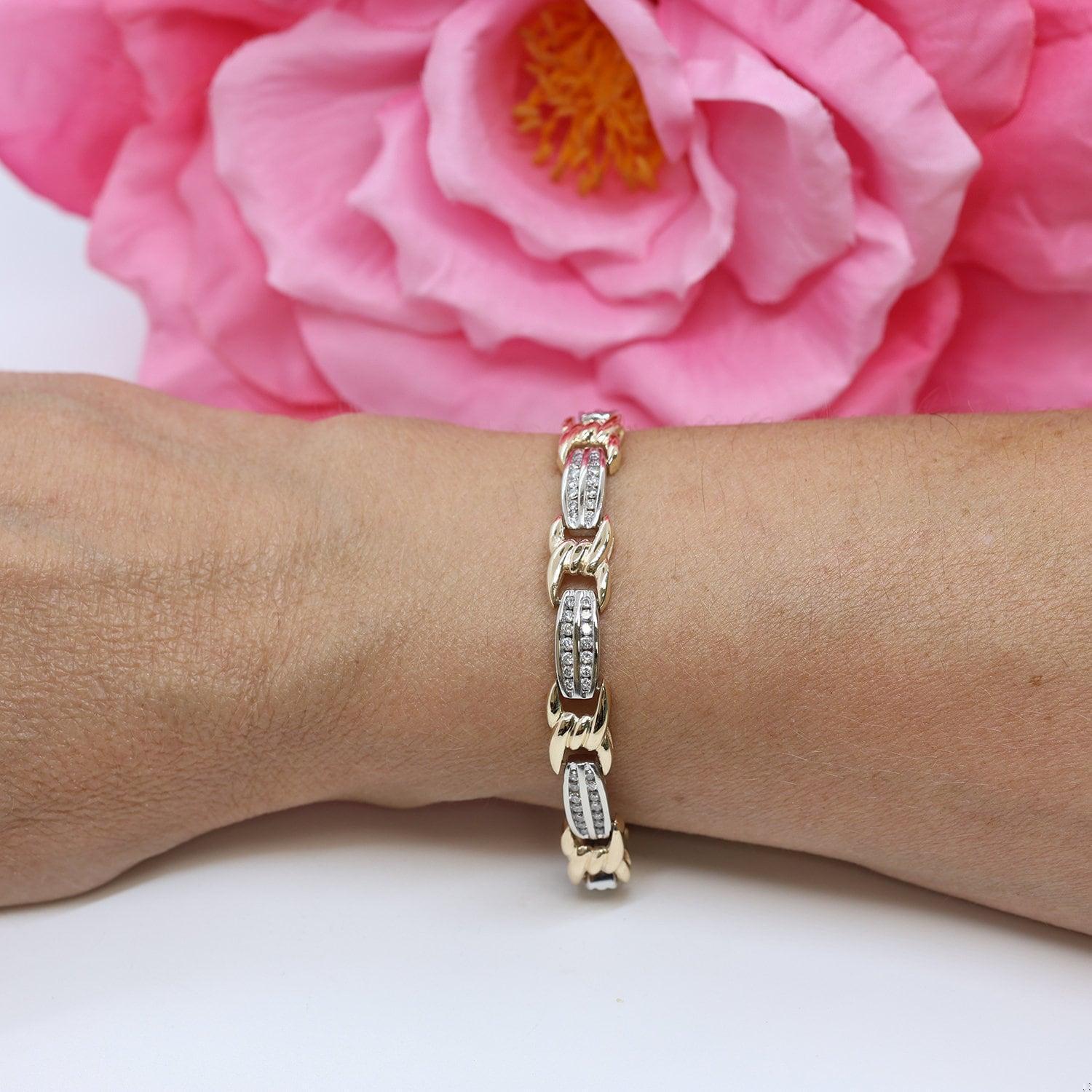 2.00 TW Diamond Station Bracelet 14K Two-Tone Gold 6.75"