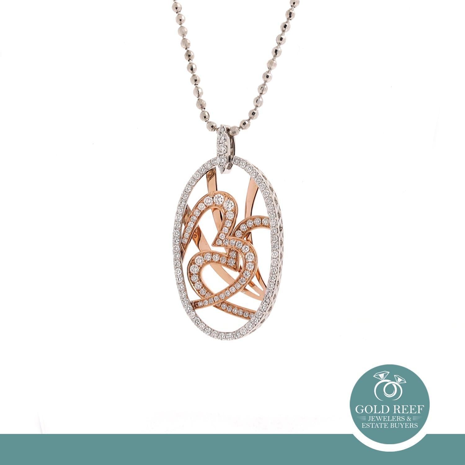 2.25 TW Open Heart Diamond Pendant Necklace 14K Rose White Gold Ball Chain 15"