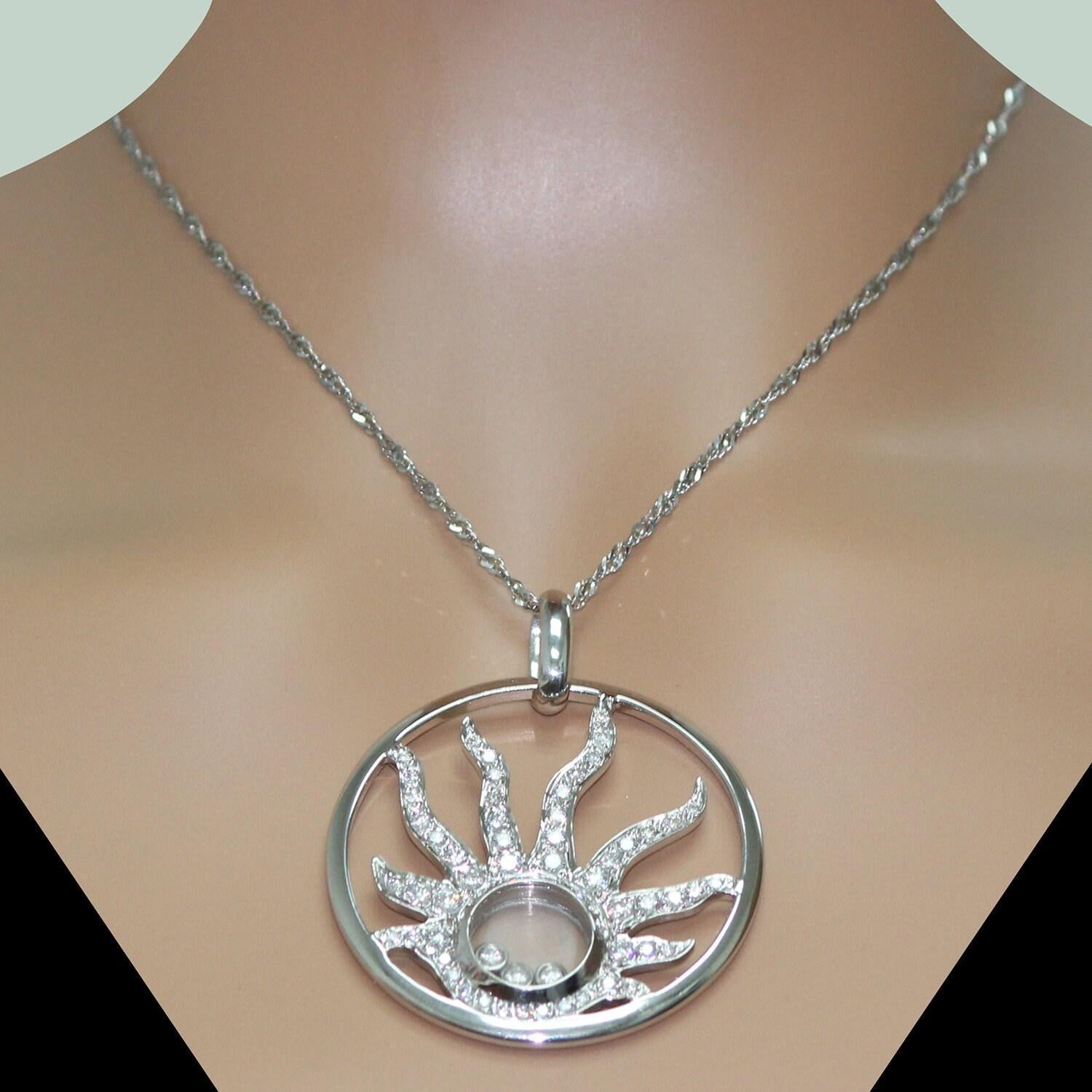 2.75 TW Sun Floating Diamond Circle Pendant 18K White Gold 2" Estate