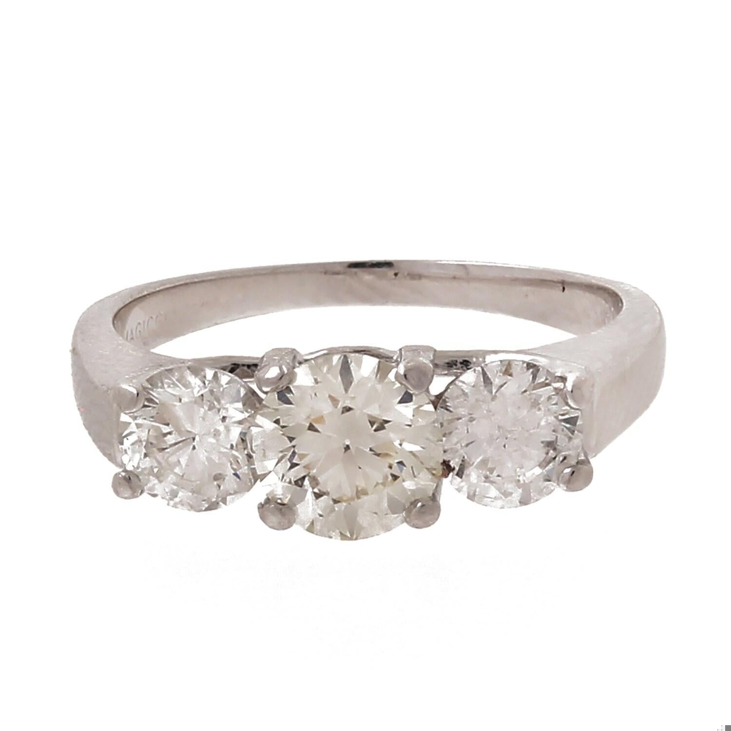 3-Stone Diamond Engagement Ring Platinum 14K White Gold 1.60 CTW SZ 5.25 Estate