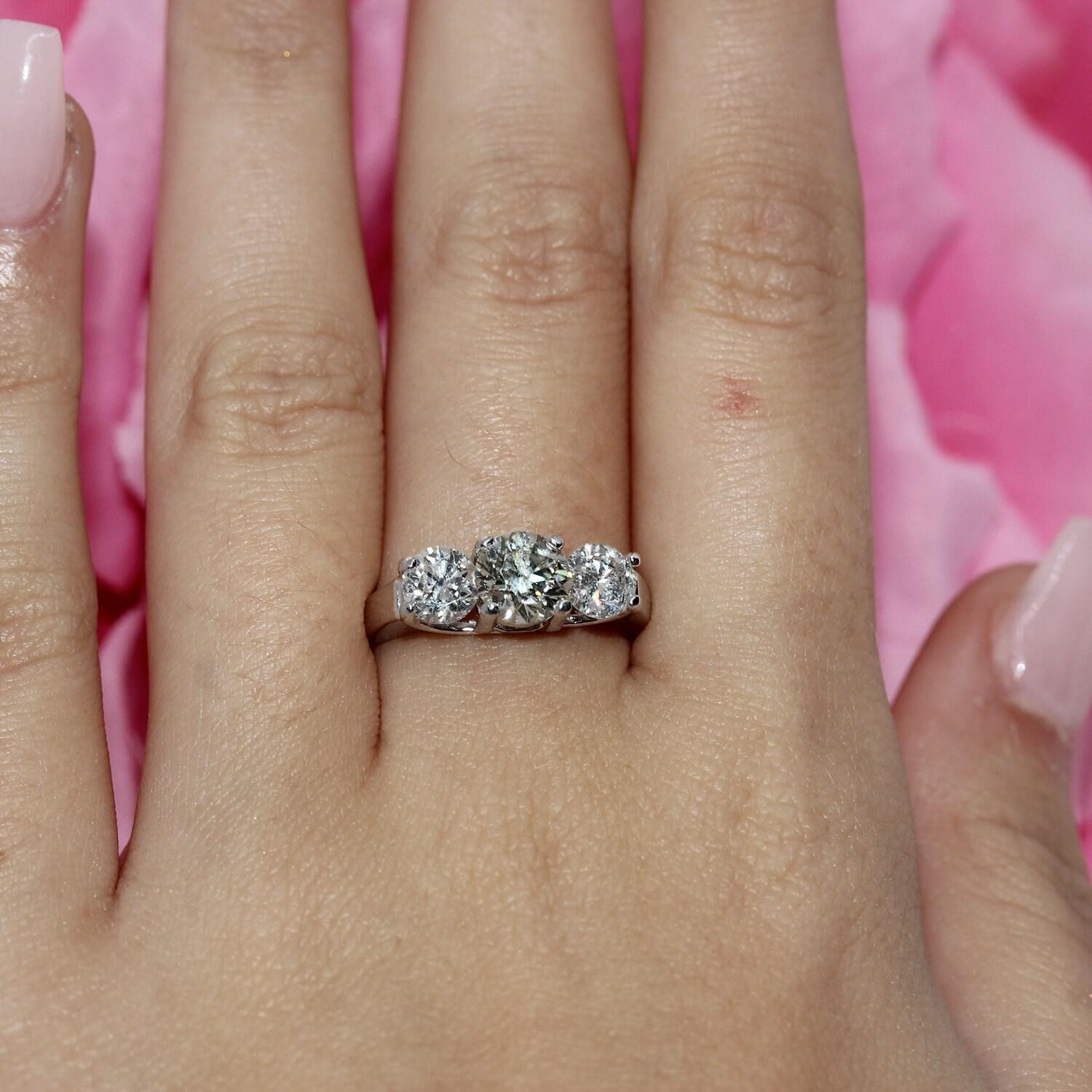 3-Stone Diamond Engagement Ring Platinum 14K White Gold 1.60 CTW SZ 5.25 Estate