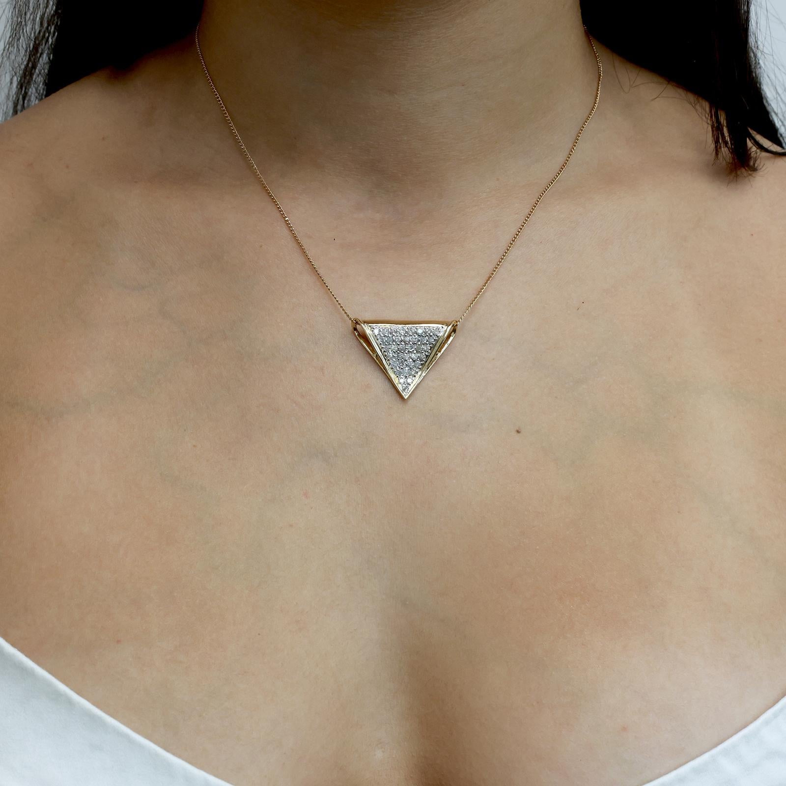 1.08 TW Cluster Diamond Triangular Slider Pendant 14K Gold 0.90" Estate