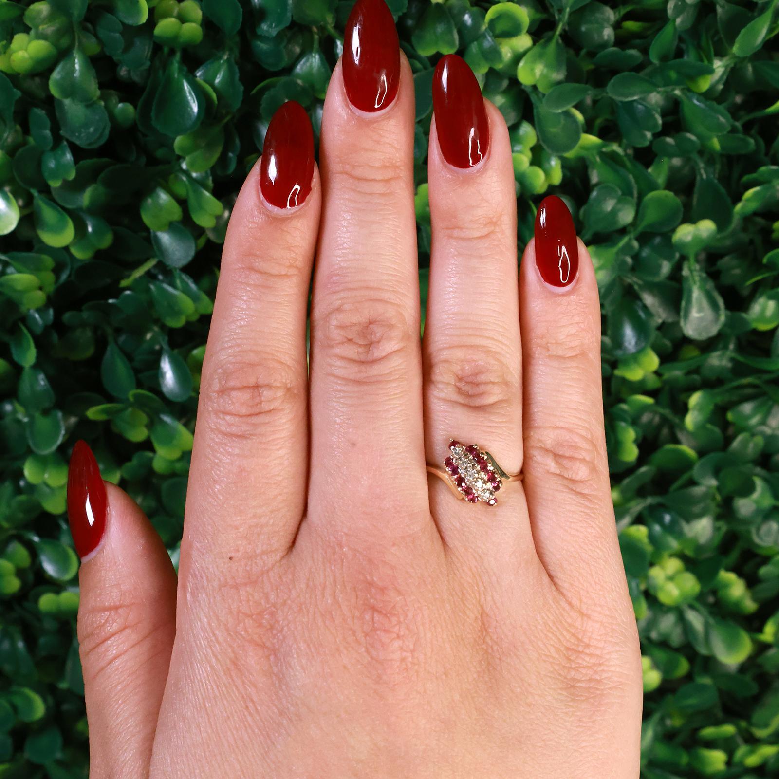 Ruby Diamond Cocktail Ring 10K Gold 0.58 CTW Size 6 Ladies Estate