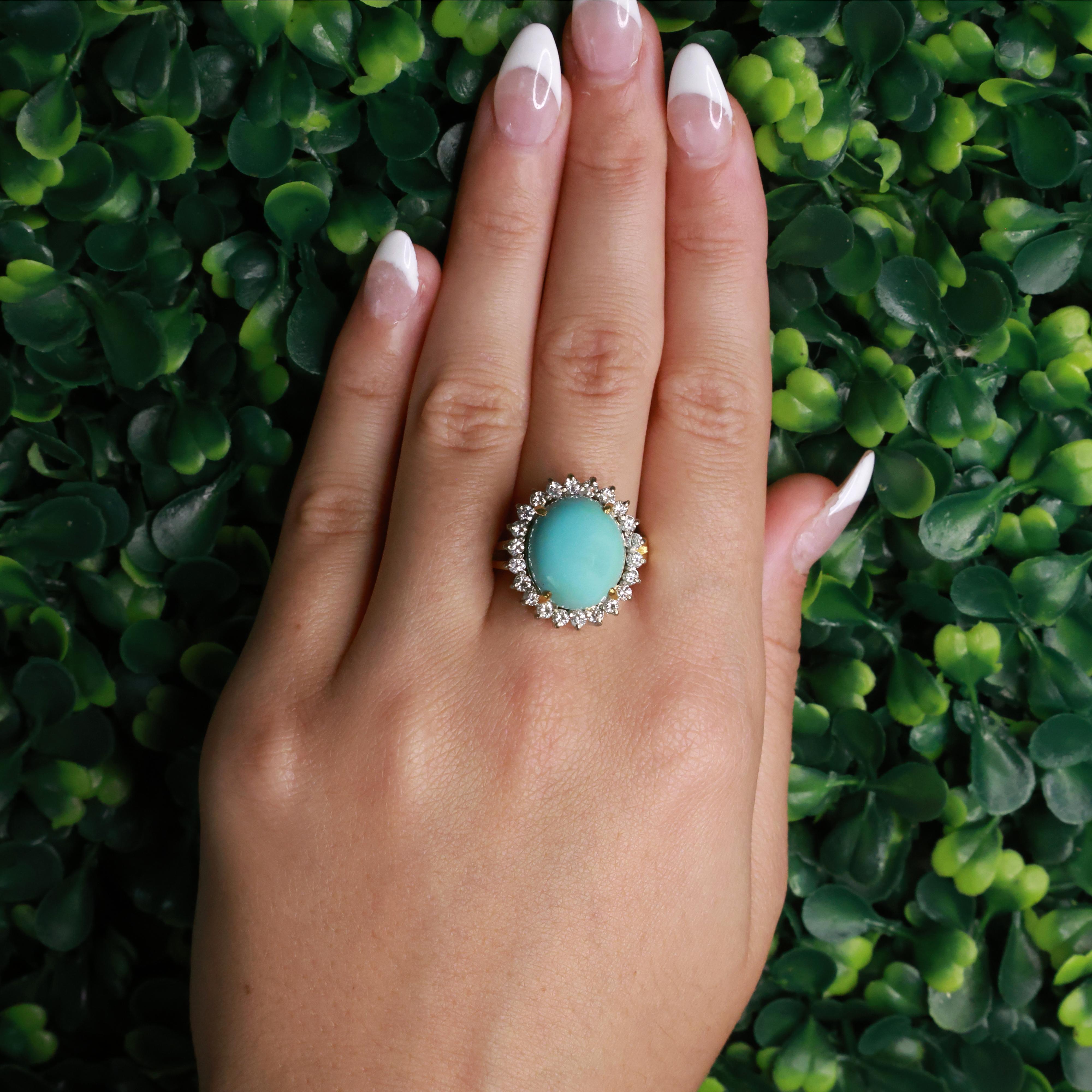 7.25 CT GIA Certified Natural Turquoise Halo Diamond Ring Two-Tone Gold Size 6.5