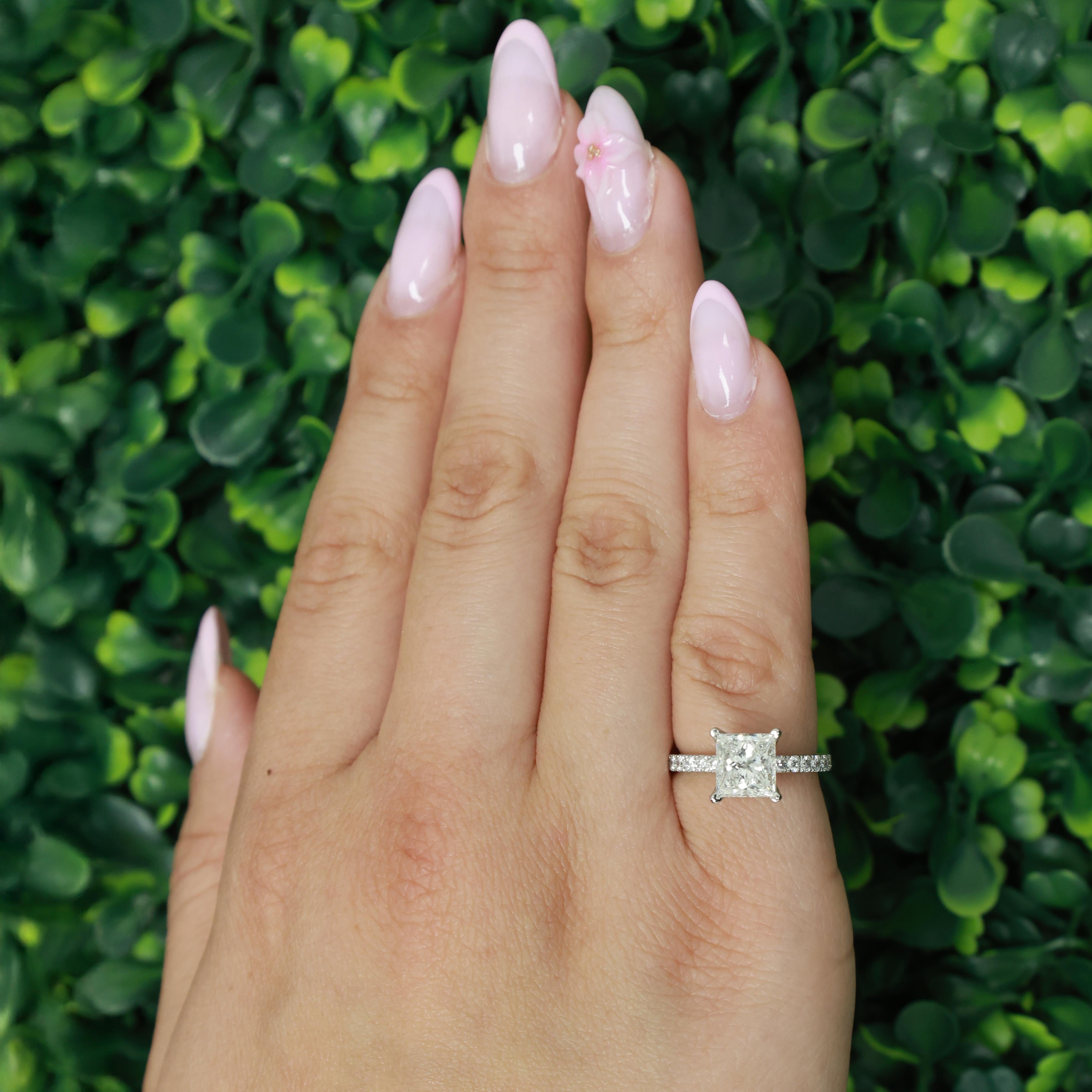 GIA 2.01 CT G VS2 Princess Cut Diamond Engagement Ring Platinum 2.51 CTW