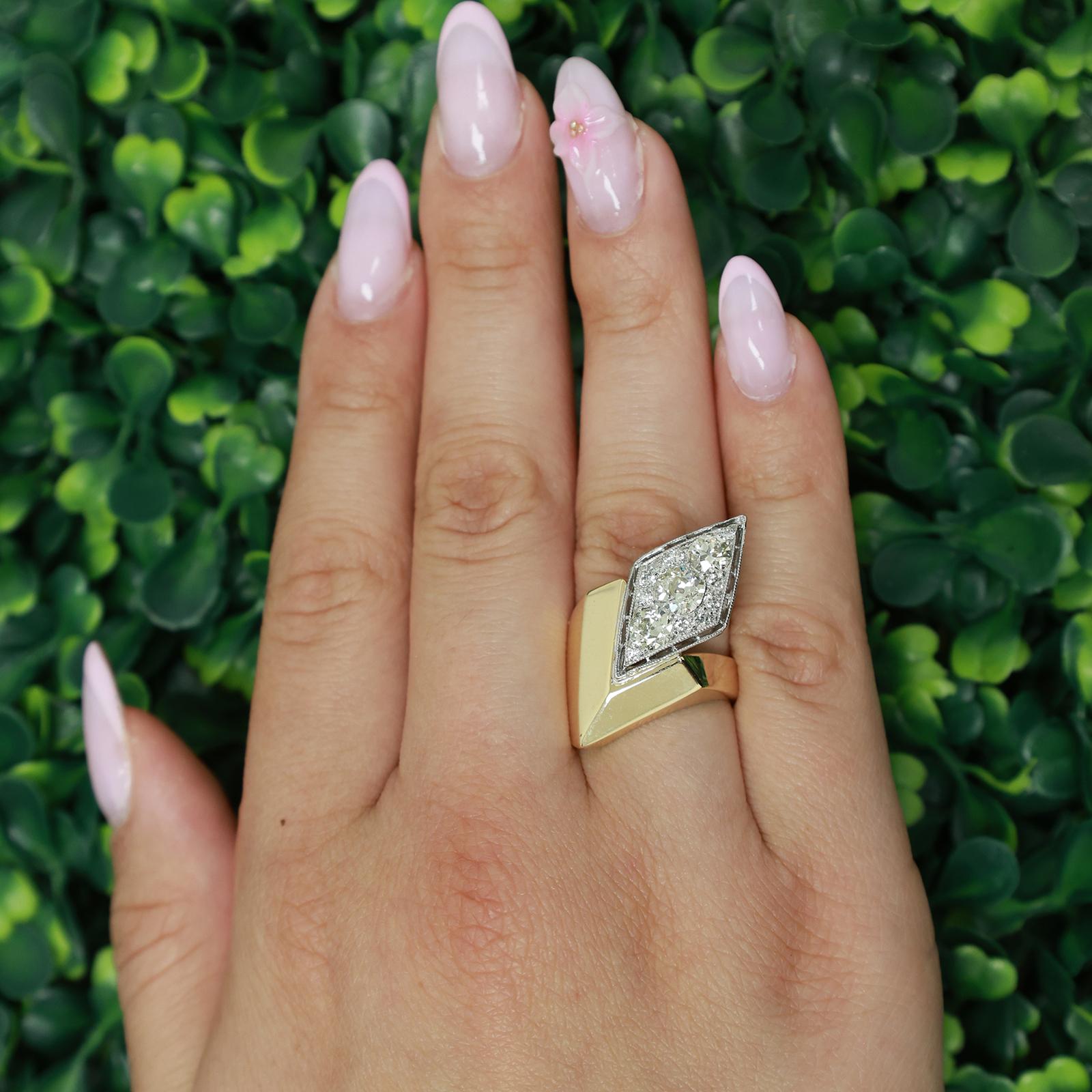 1.75ct Old European Cut Diamond Ring Yellow Gold Platinum Art Deco Style Estate