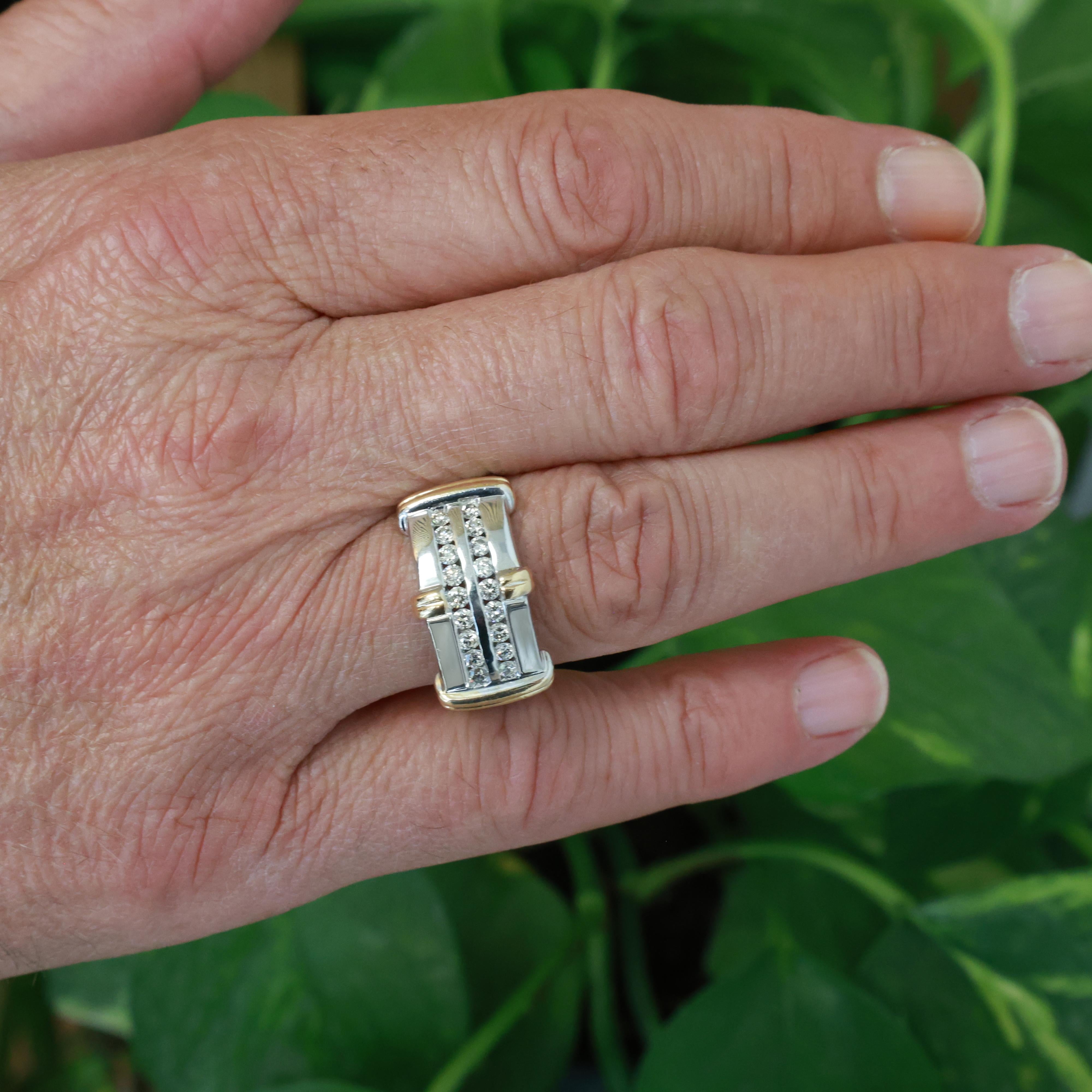 Mens 14K Two Tone Gold Diamond Ring 0.75 CTW Wide Heavy Band Sz 11.75