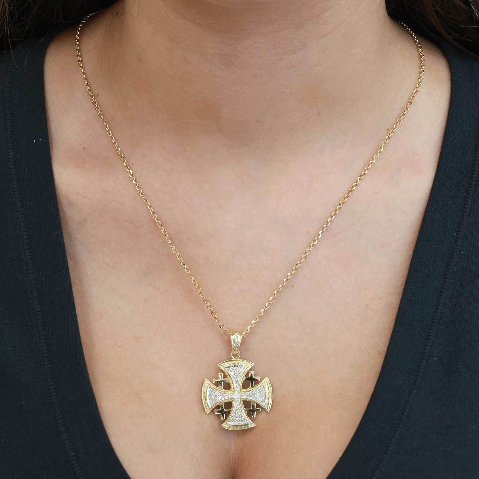 18K Two Tone Gold Natural Diamond Cross Pendant Necklace 0.50CTW 18"