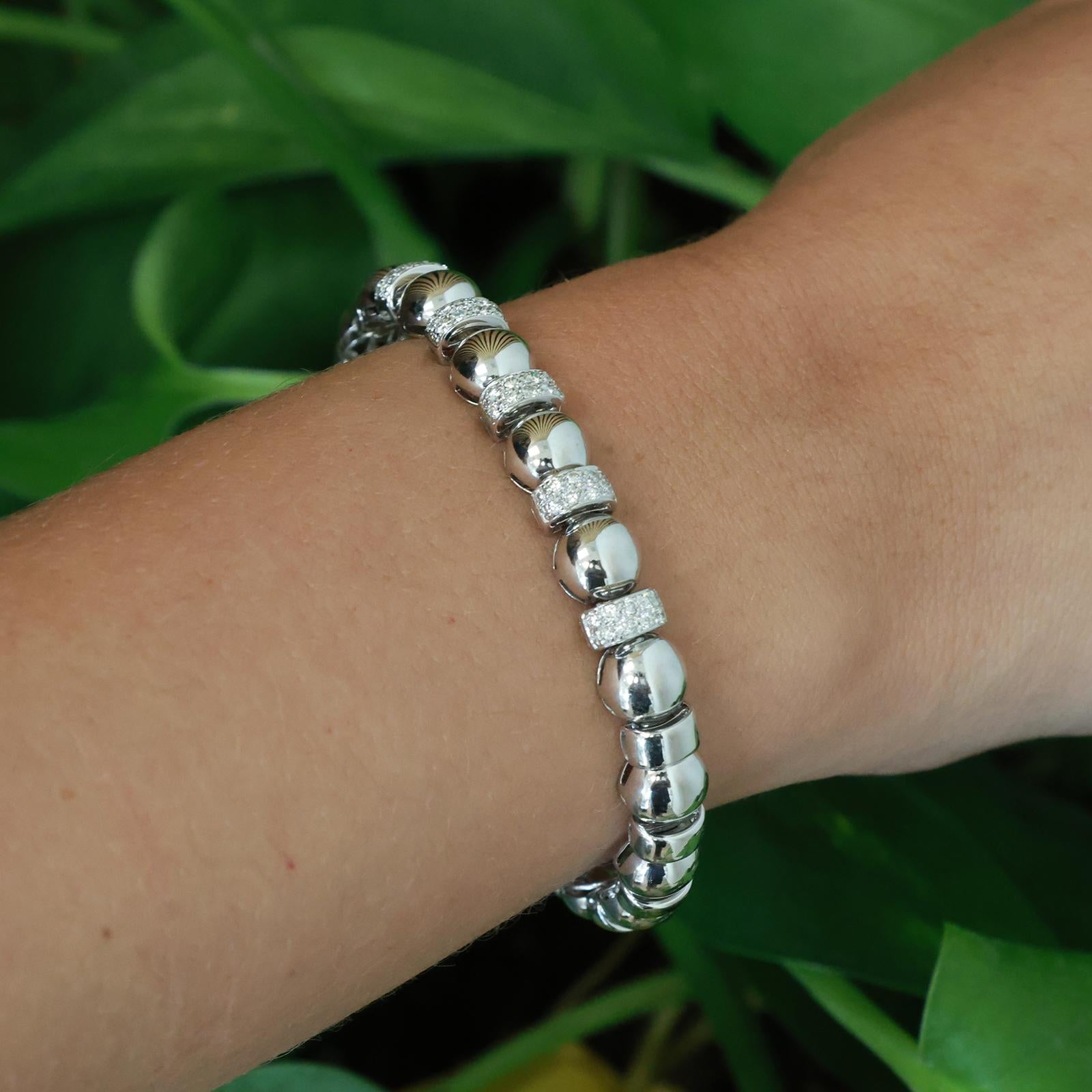 18K White Gold Diamond Bangle Bracelet Open Cuff Natural Round Diamonds Estate