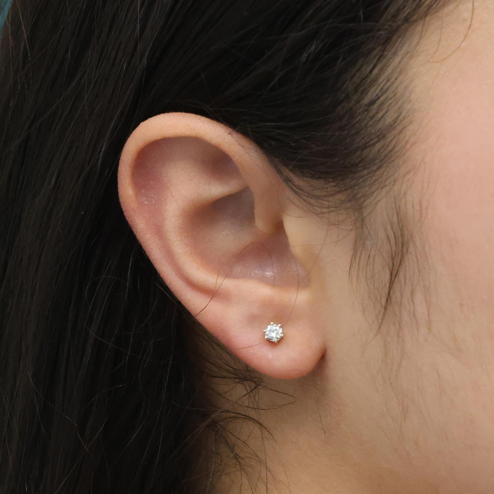 0.34 TW Round Diamond Stud Earrings 14K Yellow Gold 6-Prong Set Unisex Estate