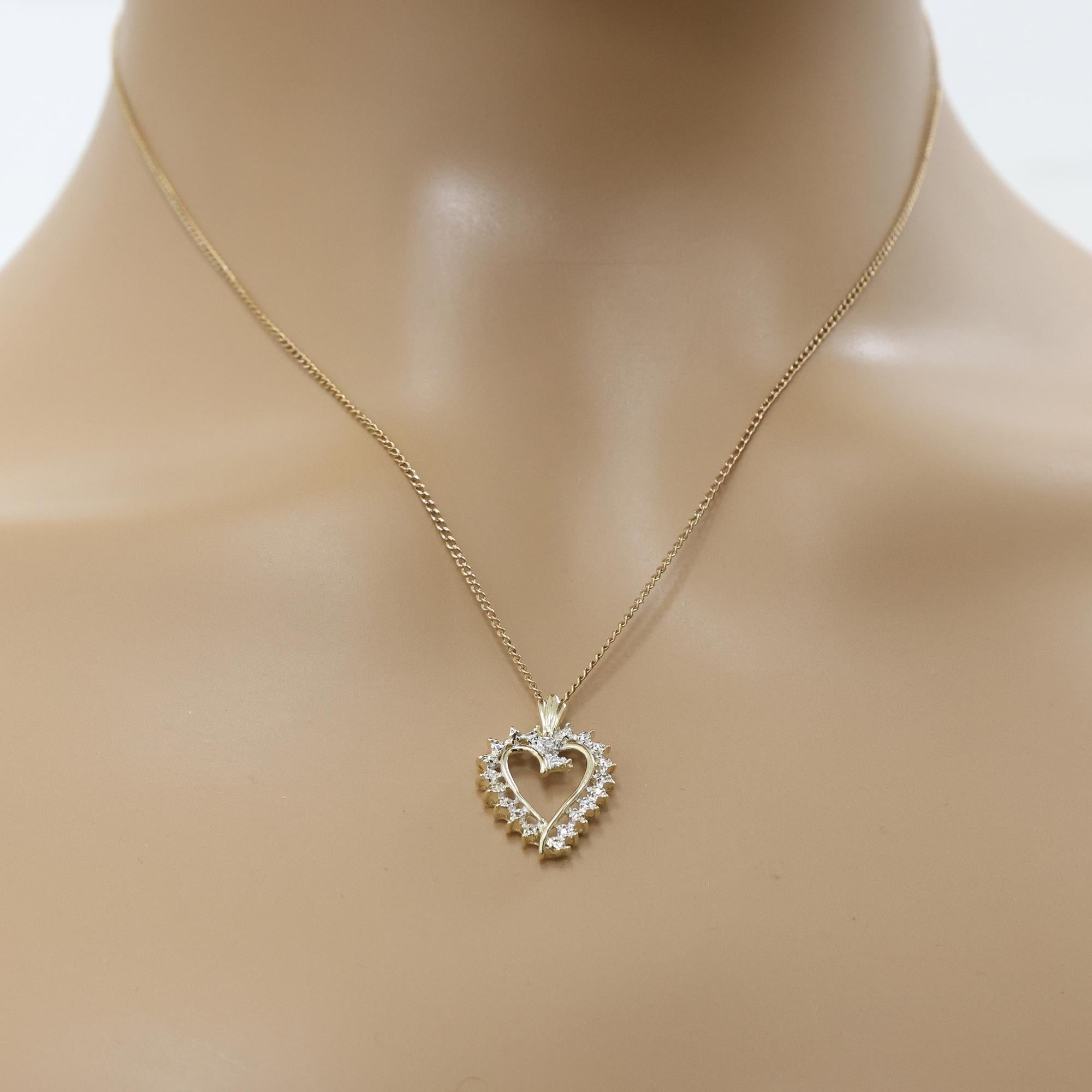 Estate Diamond Open Heart Pendant 10K Gold 0.02 TW 0.80" Ladies