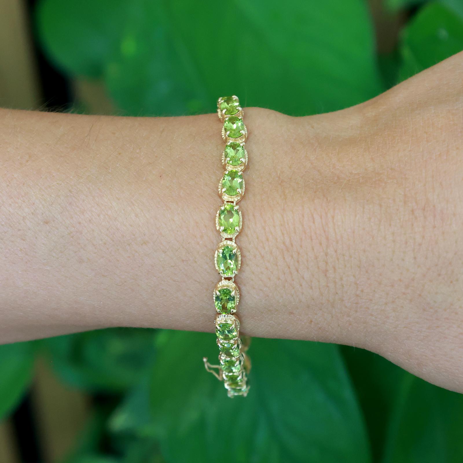 14K Yellow Gold Peridot Tennis Bracelet 11.50CTW Oval Peridot Estate 7"